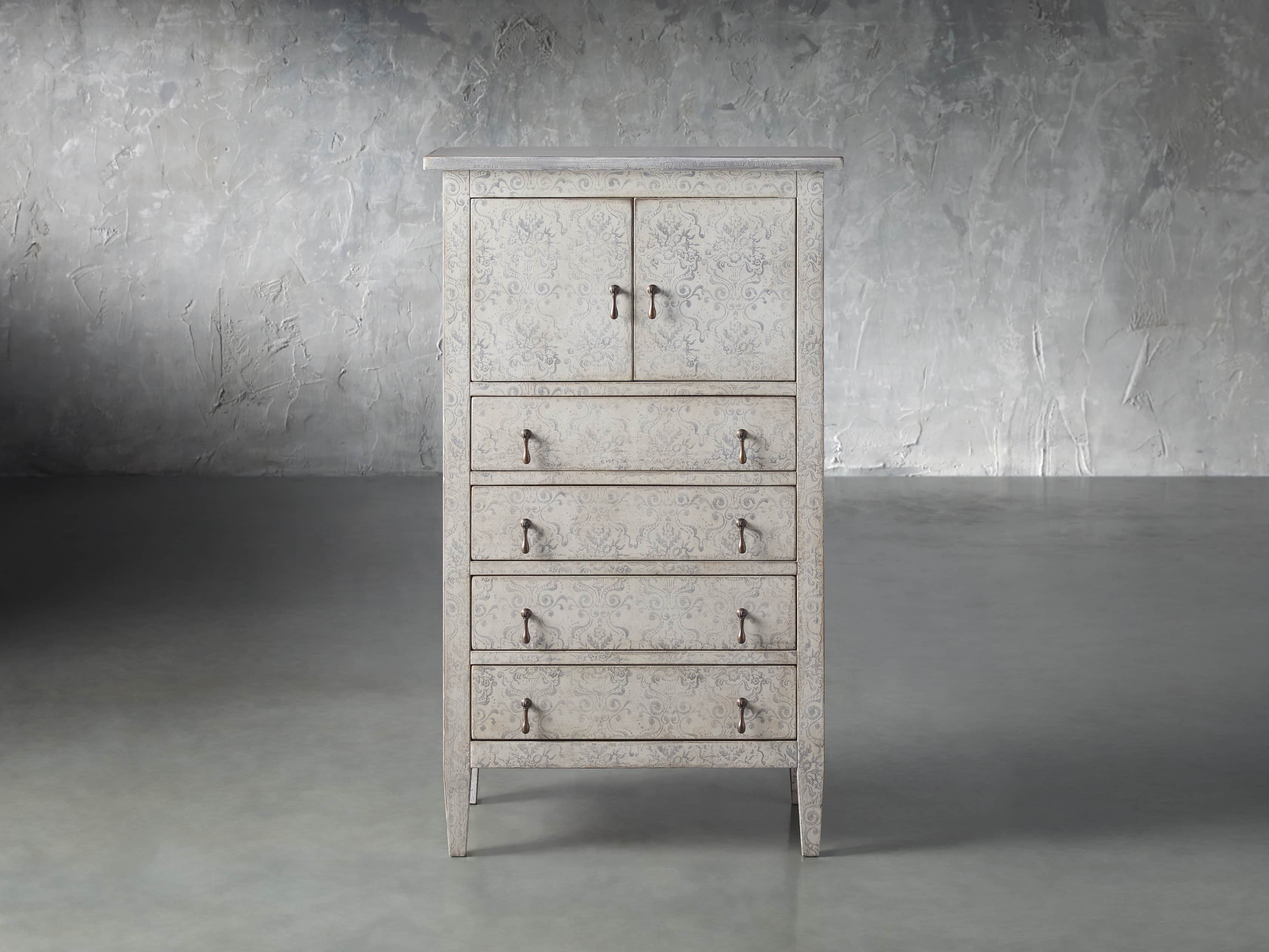 Amalfi 31.5" Small 2 Door Cabinet with 4 Drawers in Bianco with Grigio, slide 1 of 5