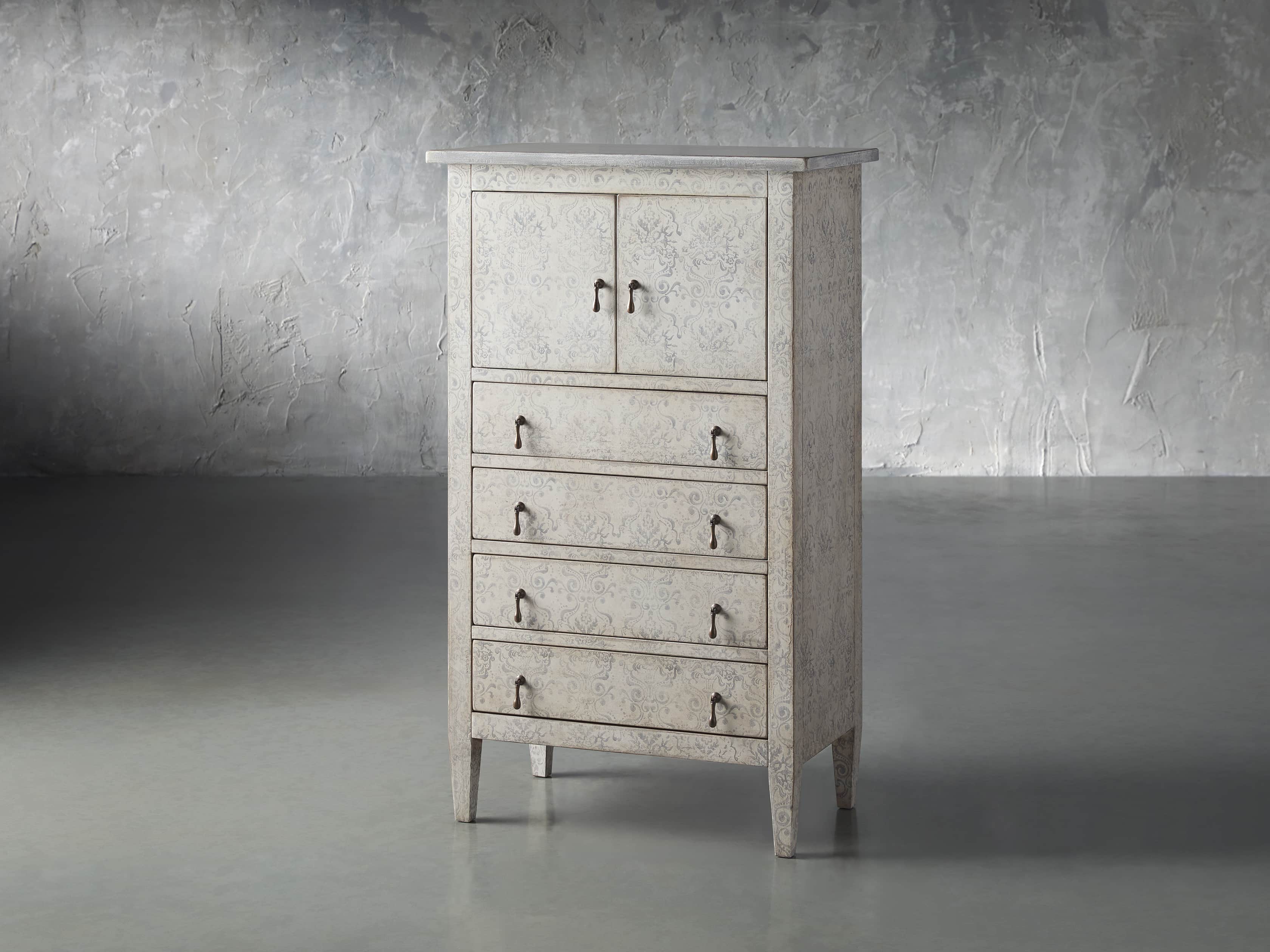 Amalfi 31.5" Small 2 Door Cabinet with 4 Drawers in Bianco with Grigio, slide 2 of 5
