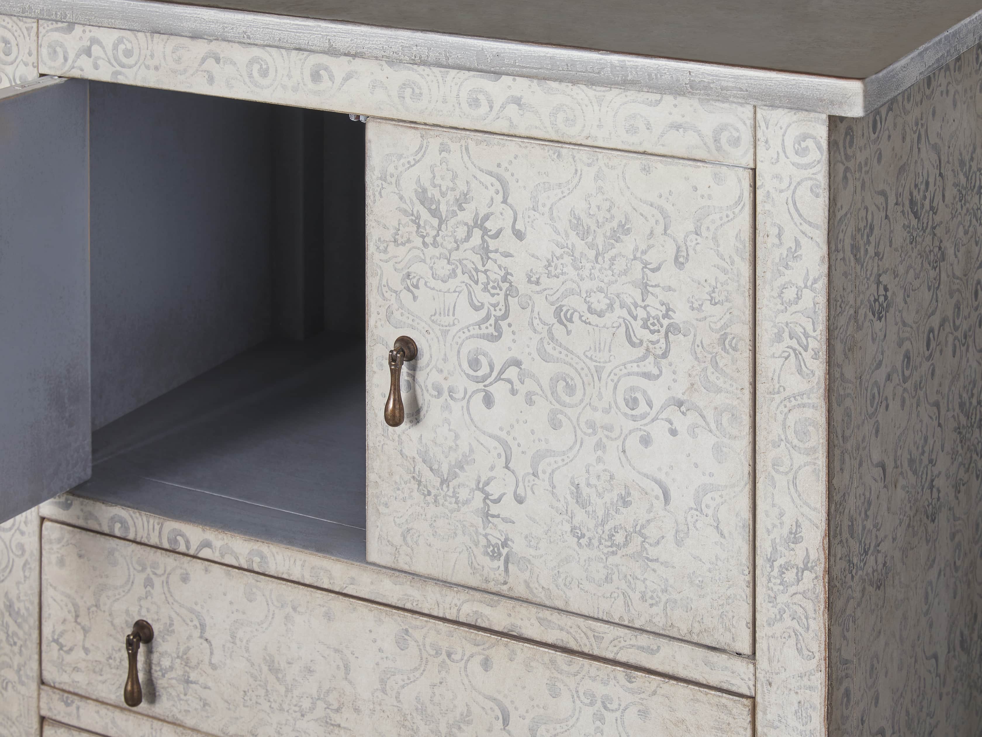 Amalfi 31.5" Small 2 Door Cabinet with 4 Drawers in Bianco with Grigio, slide 3 of 5