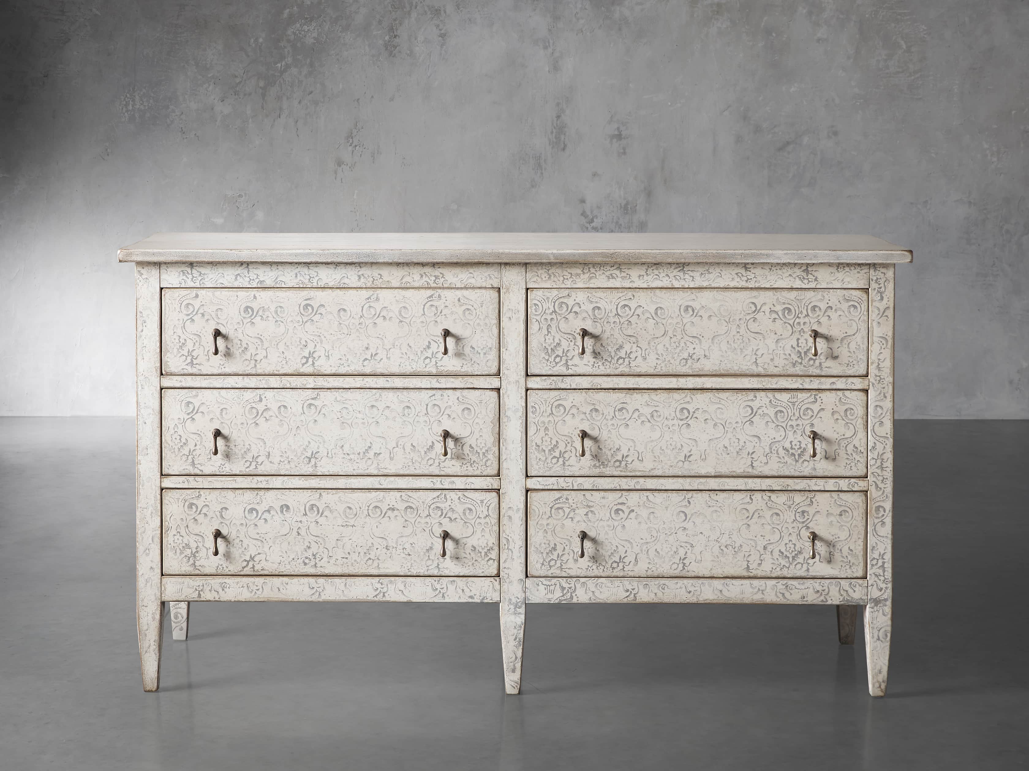 Amalfi 63" Six Chest Drawer in Bianco with Grigio, slide 1 of 5