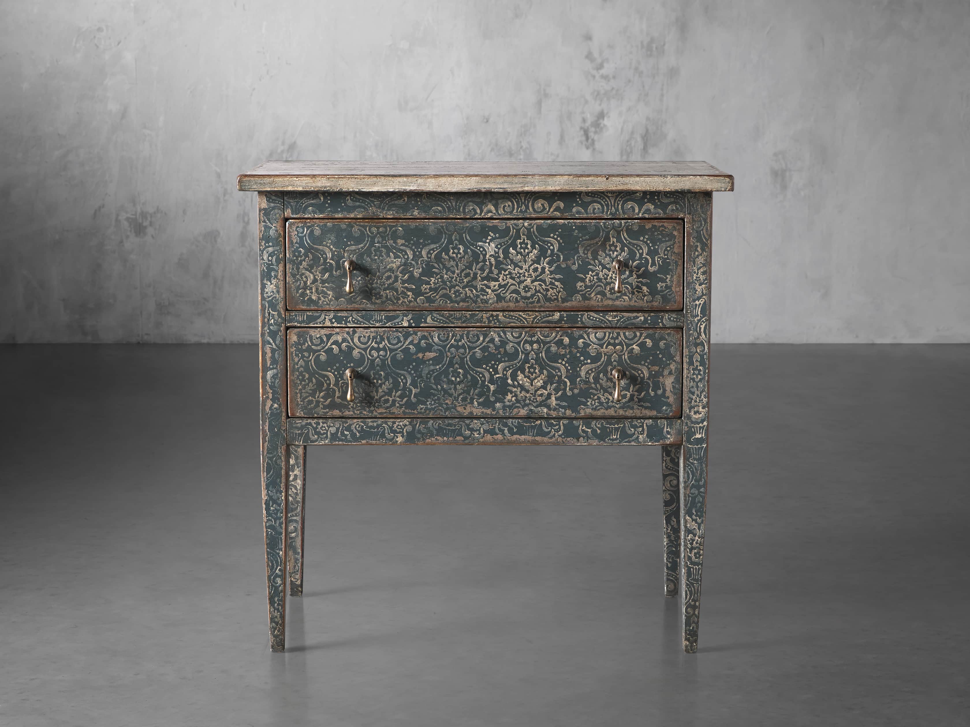 Amalfi 31.5" Small Two Chest Drawer in Blue Grigio with White, slide 1 of 5