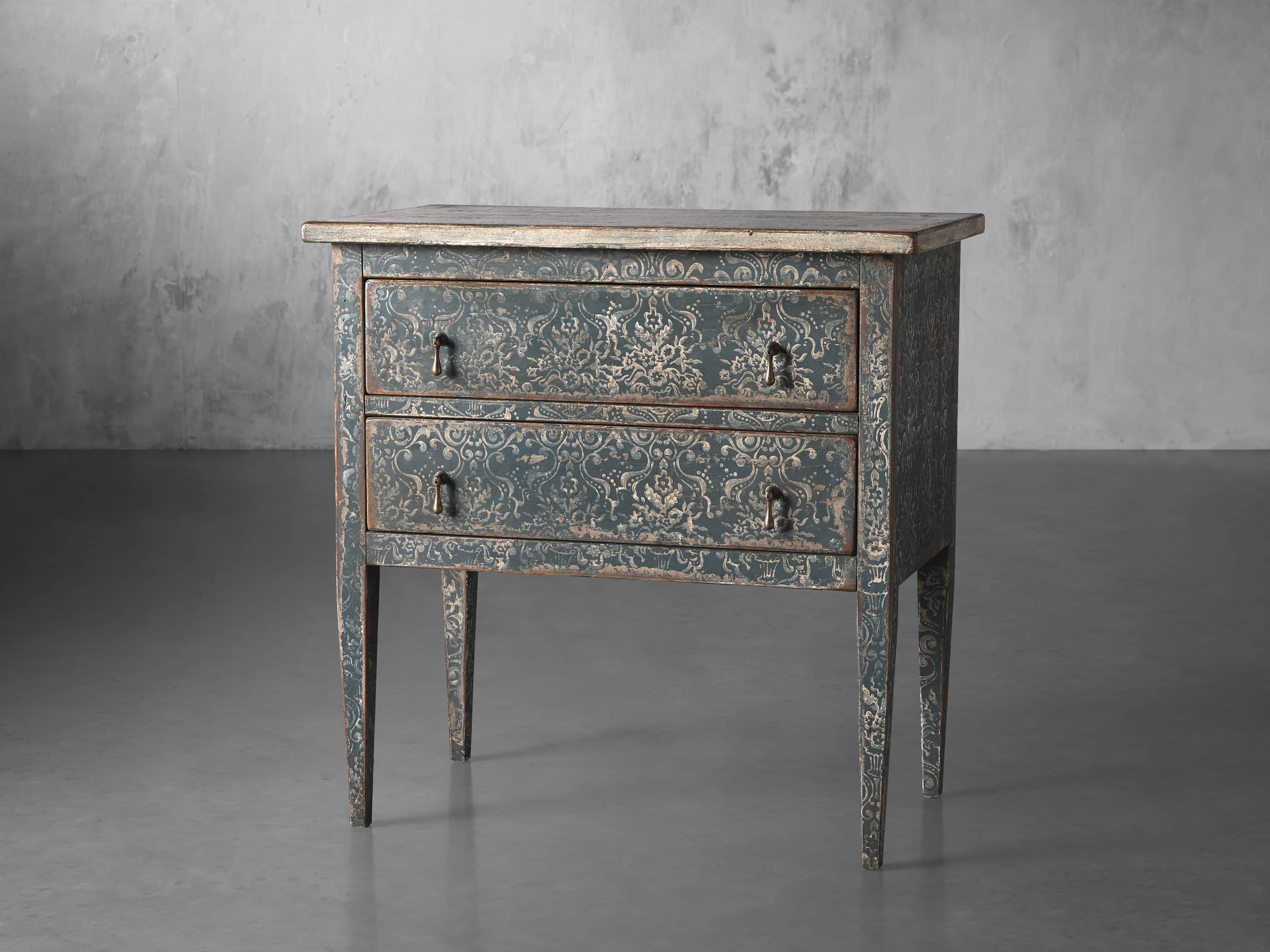Amalfi 31.5" Small Two Chest Drawer in Blue Grigio with White, slide 2 of 5