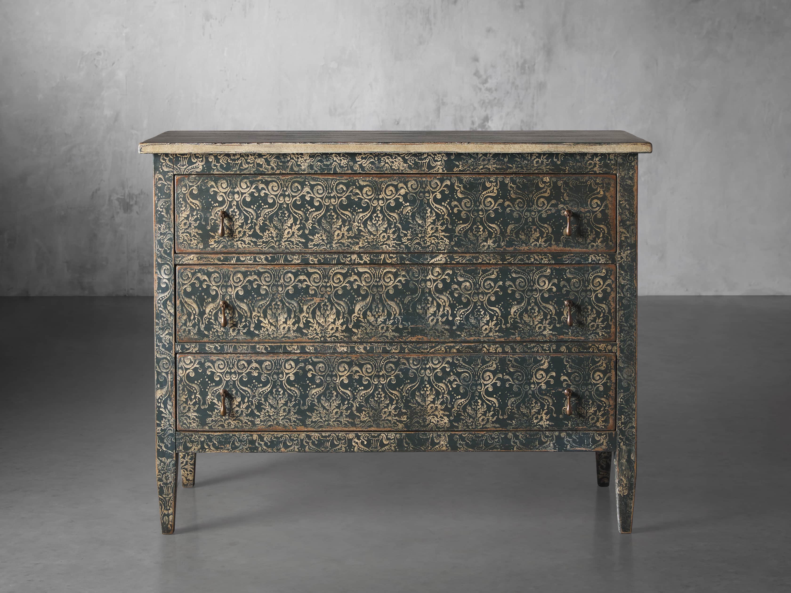 Amalfi 50" Three Chest Drawer in Blue Grigio with White, slide 1 of 6