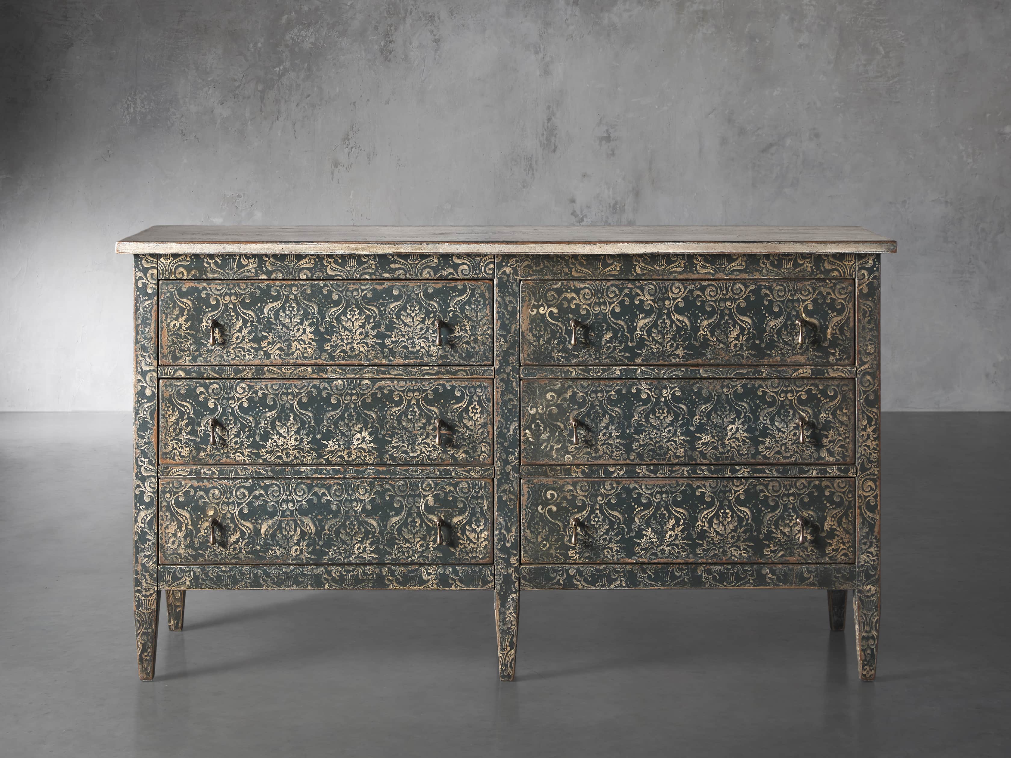 Amalfi 63" Six Chest Drawer in Blue Grigio with White, slide 1 of 6