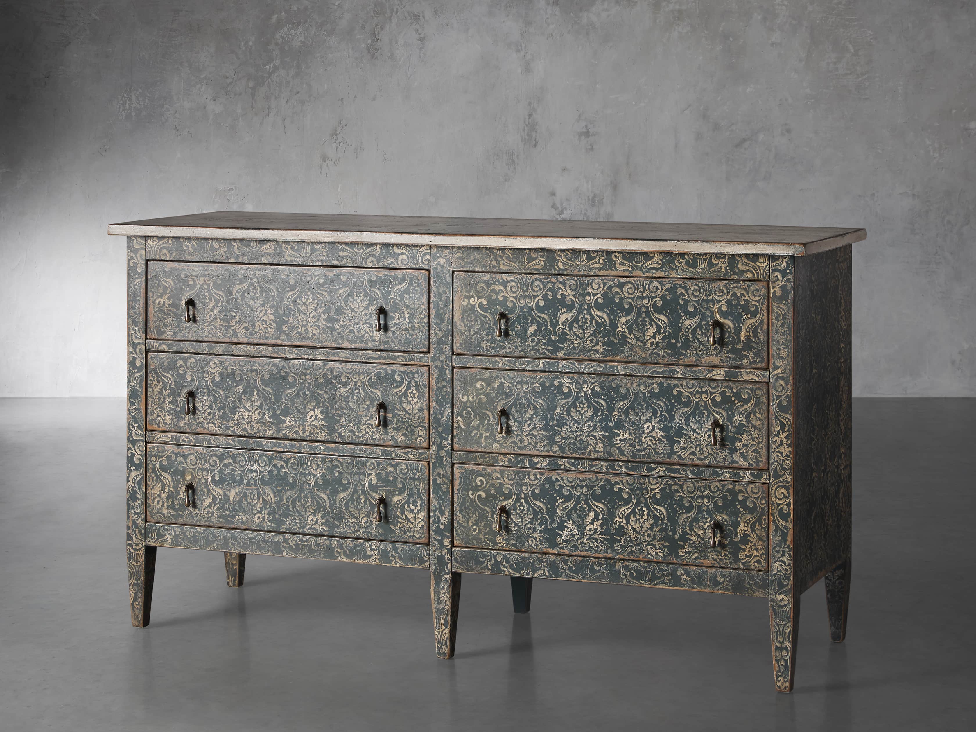 Amalfi 63" Six Chest Drawer in Blue Grigio with White, slide 2 of 6