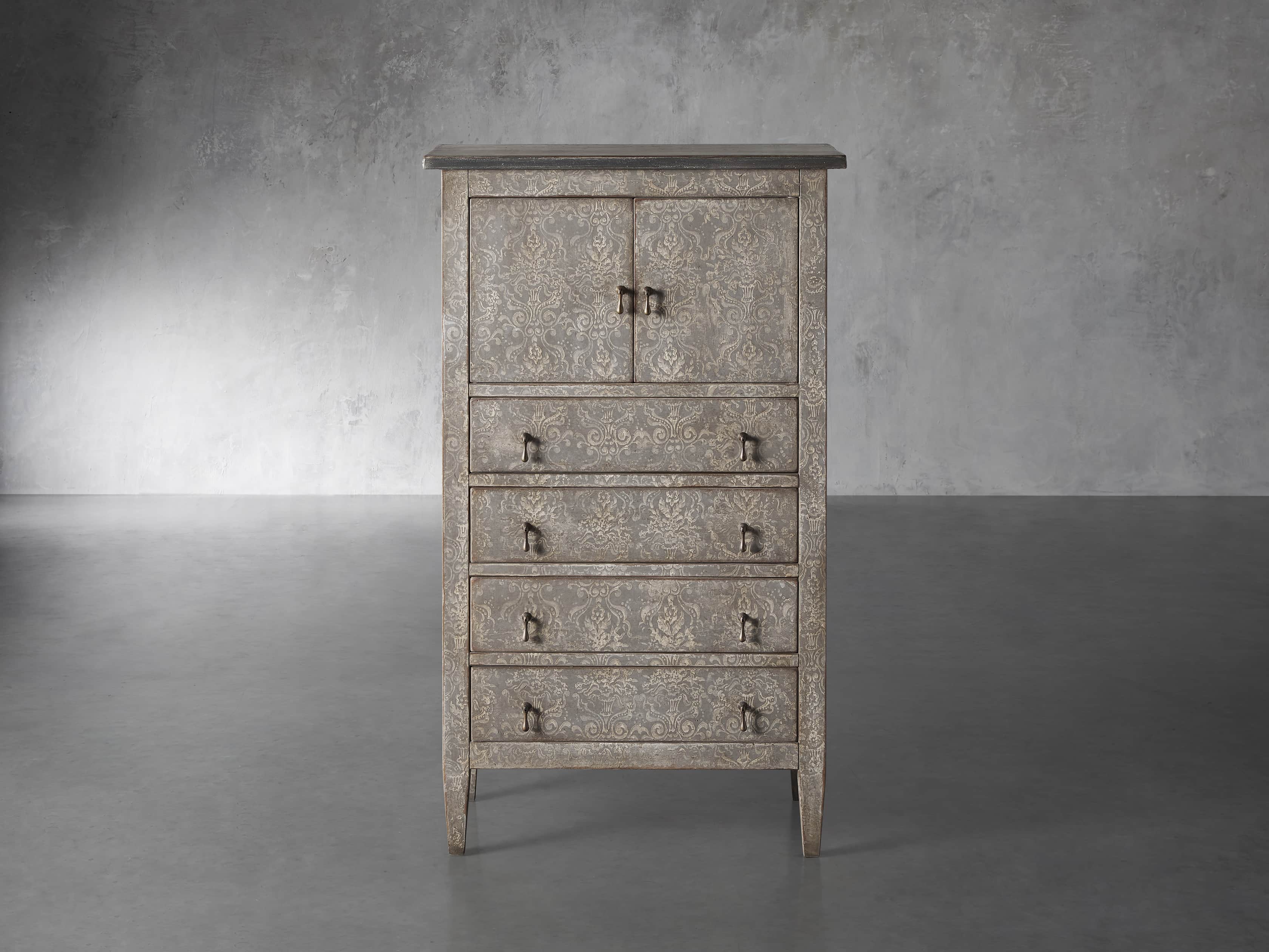 Amalfi 50" Small 2 Door Cabinet with 4 Drawers in Dolphine Grey with Bianco, slide 1 of 6