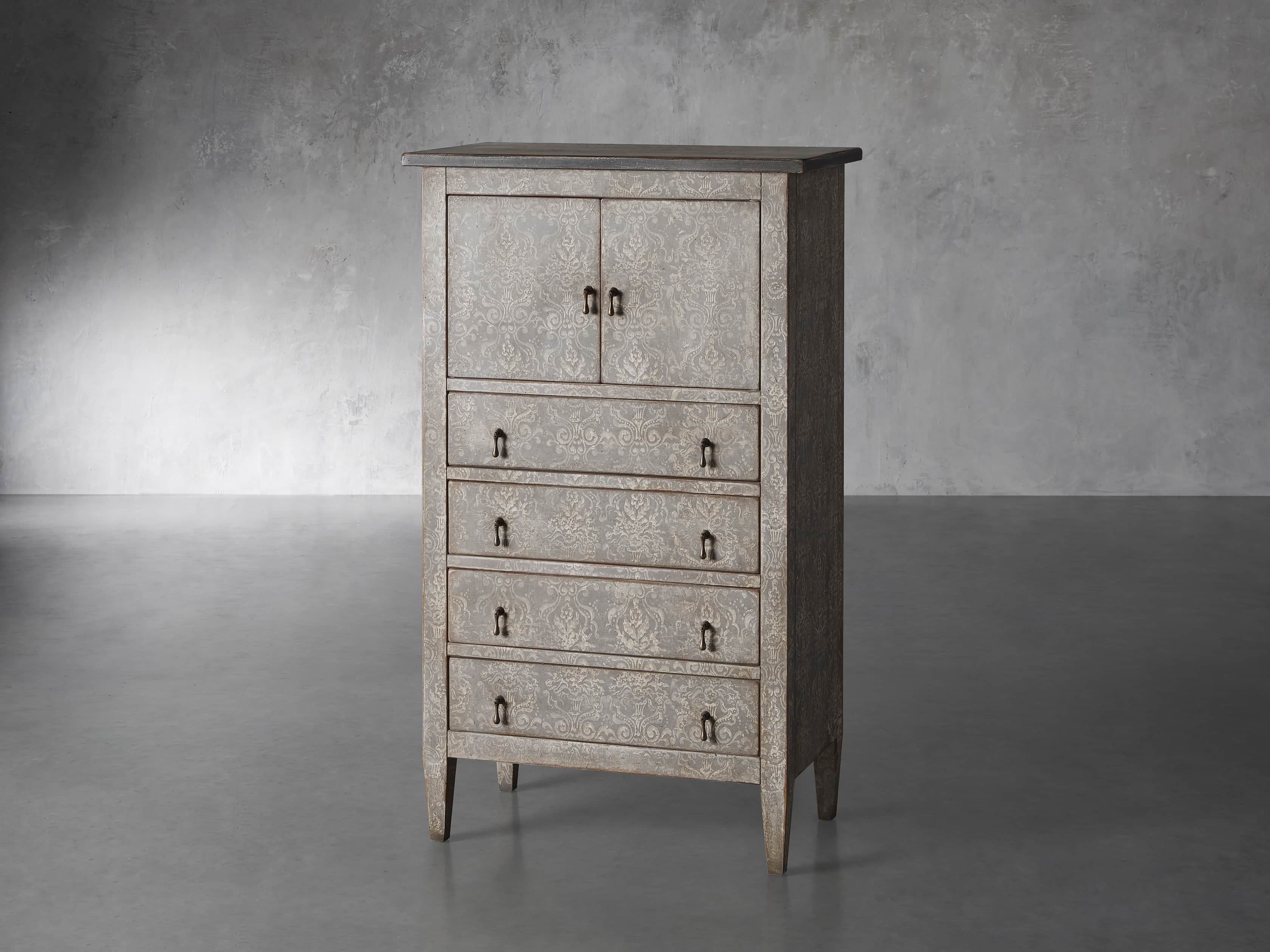Amalfi 50" Small 2 Door Cabinet with 4 Drawers in Dolphine Grey with Bianco, slide 2 of 6
