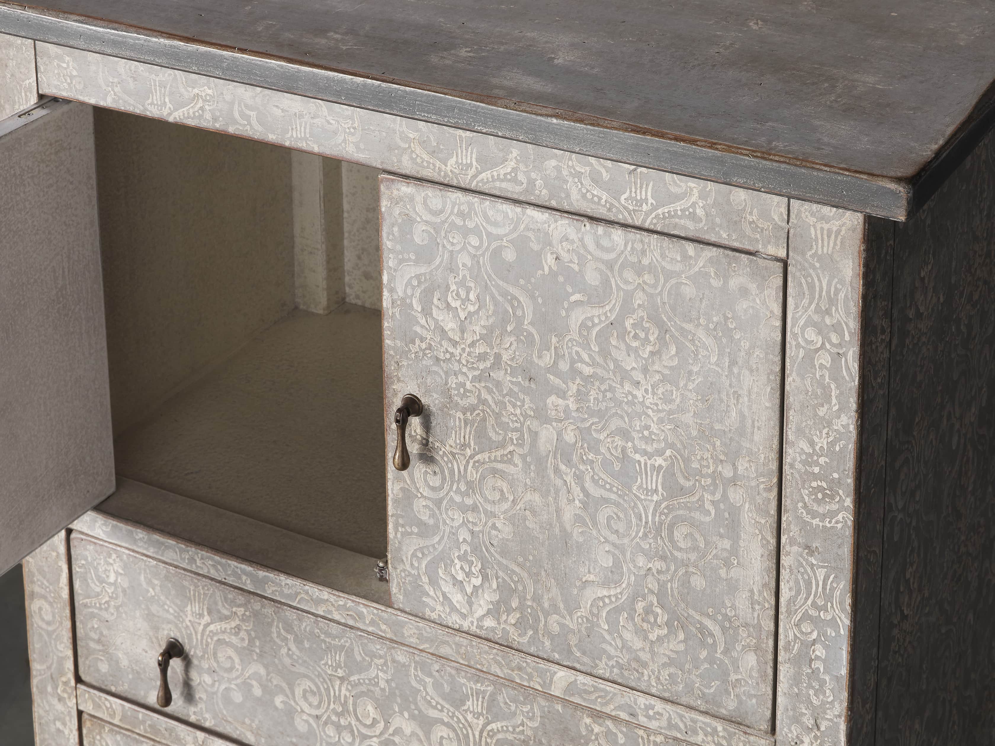 Amalfi 50" Small 2 Door Cabinet with 4 Drawers in Dolphine Grey with Bianco, slide 3 of 6