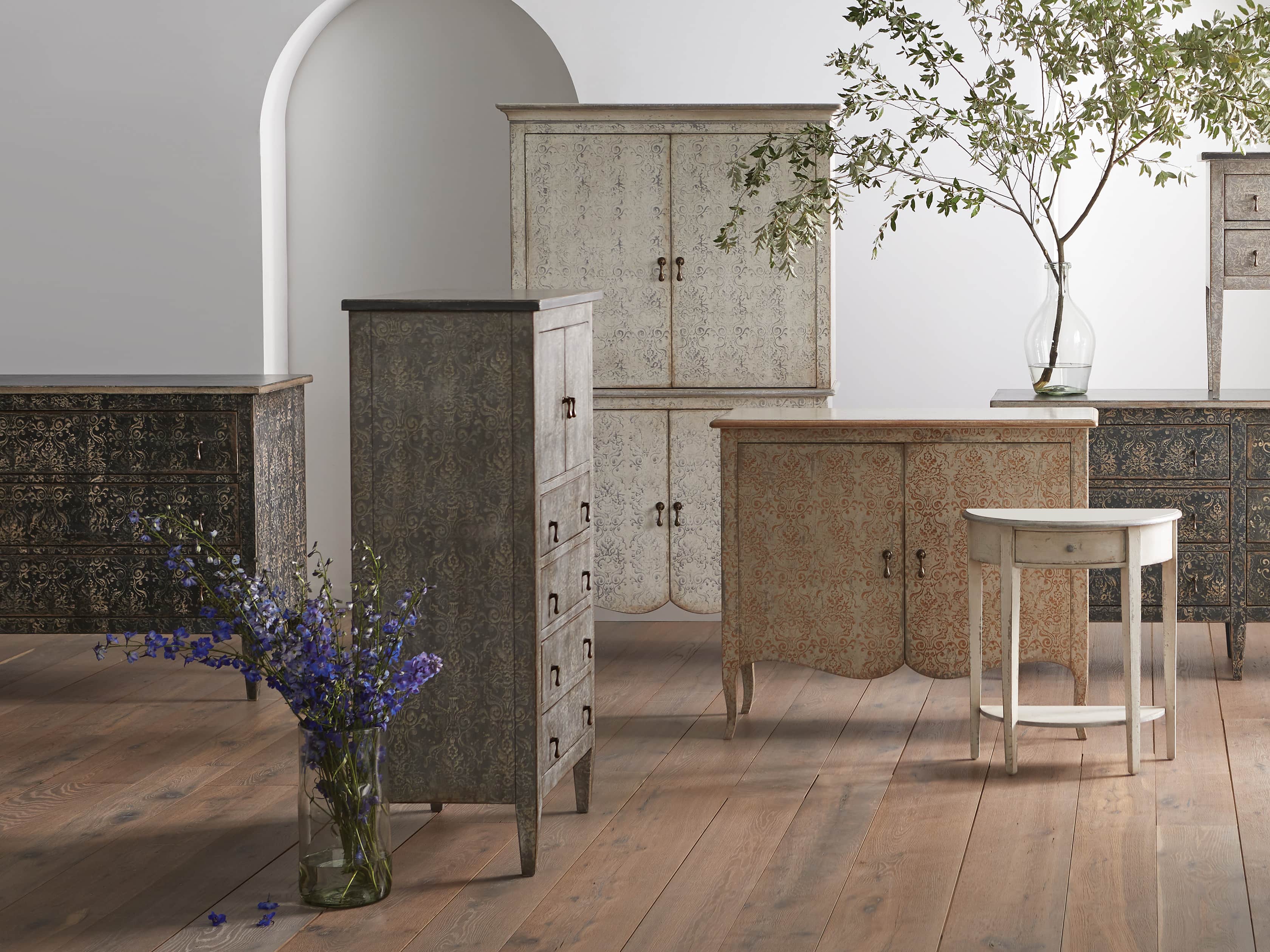 Amalfi 50" Small 2 Door Cabinet with 4 Drawers in Dolphine Grey with Bianco, slide 4 of 6