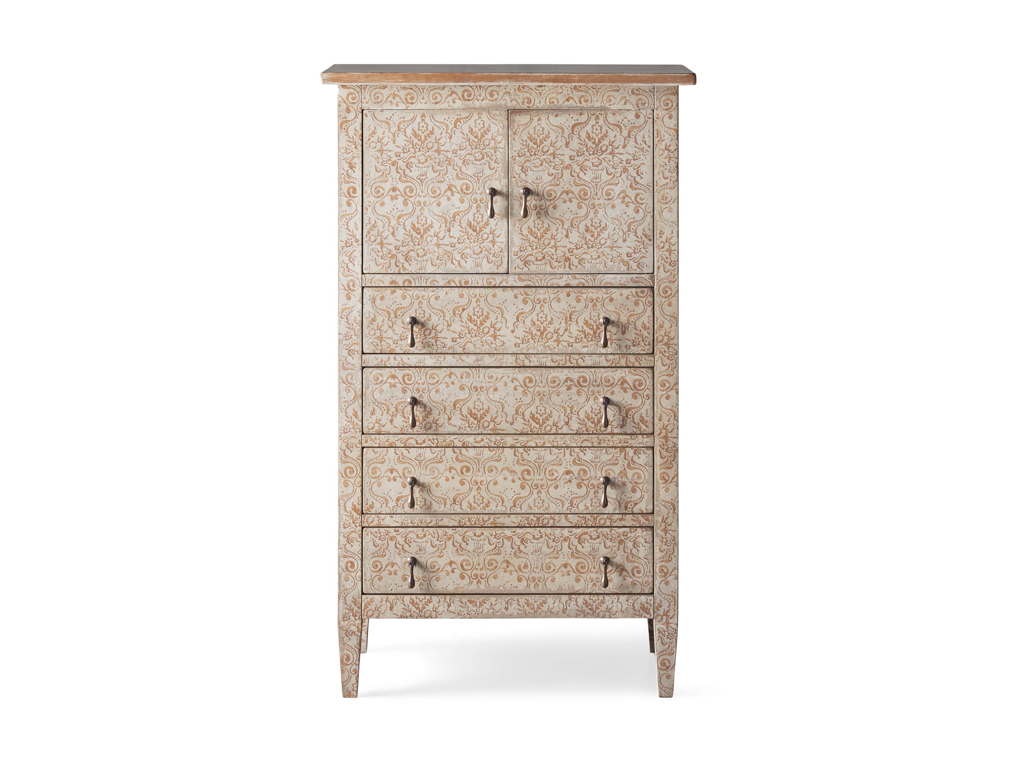 Amalfi 31.5" Small 2 Door Cabinet with 4 Drawers in Ivory with Terracotta, slide 5 of 5
