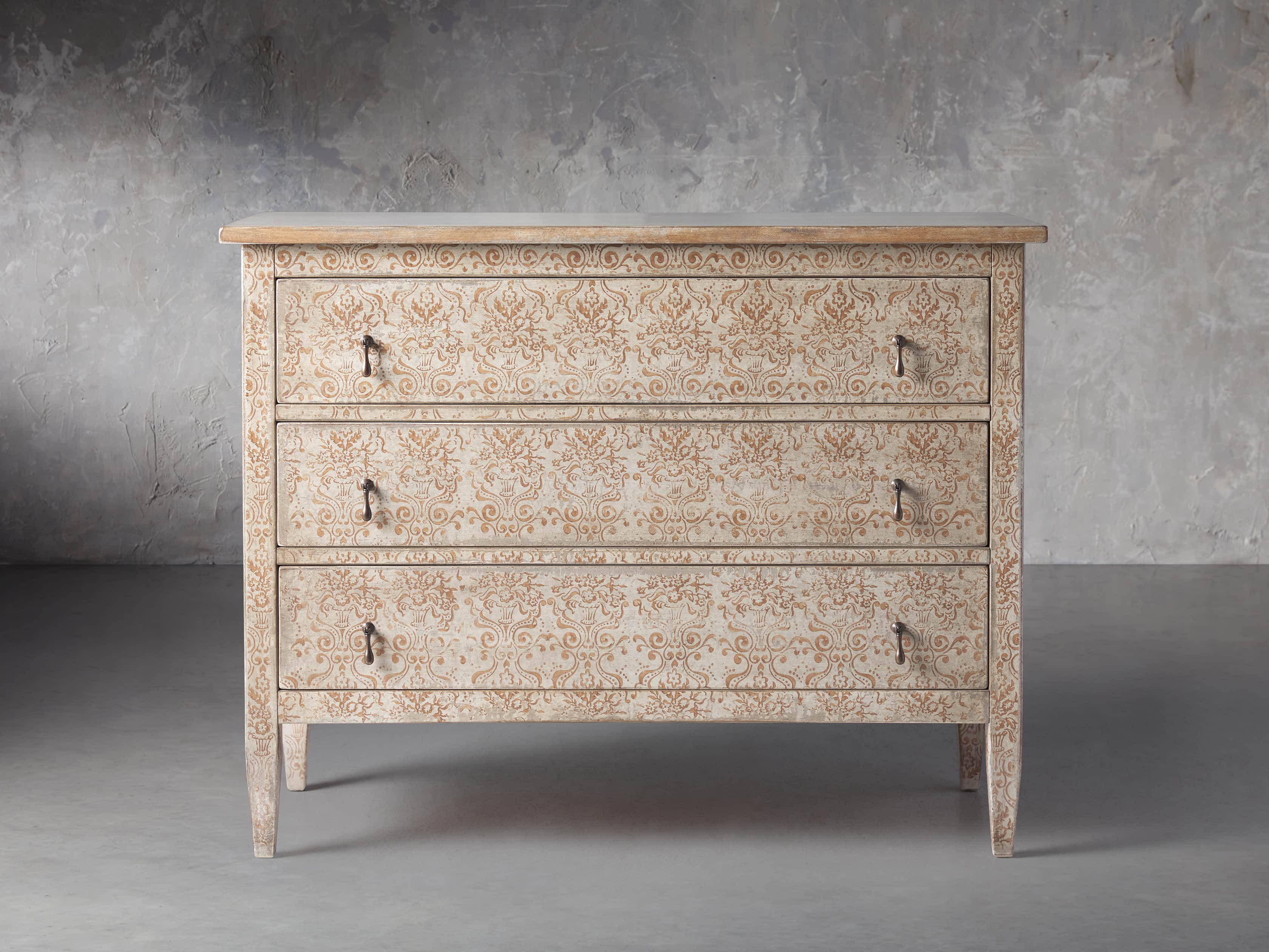 Amalfi 50" Three Chest Drawer in Ivory with Terracotta, slide 1 of 5