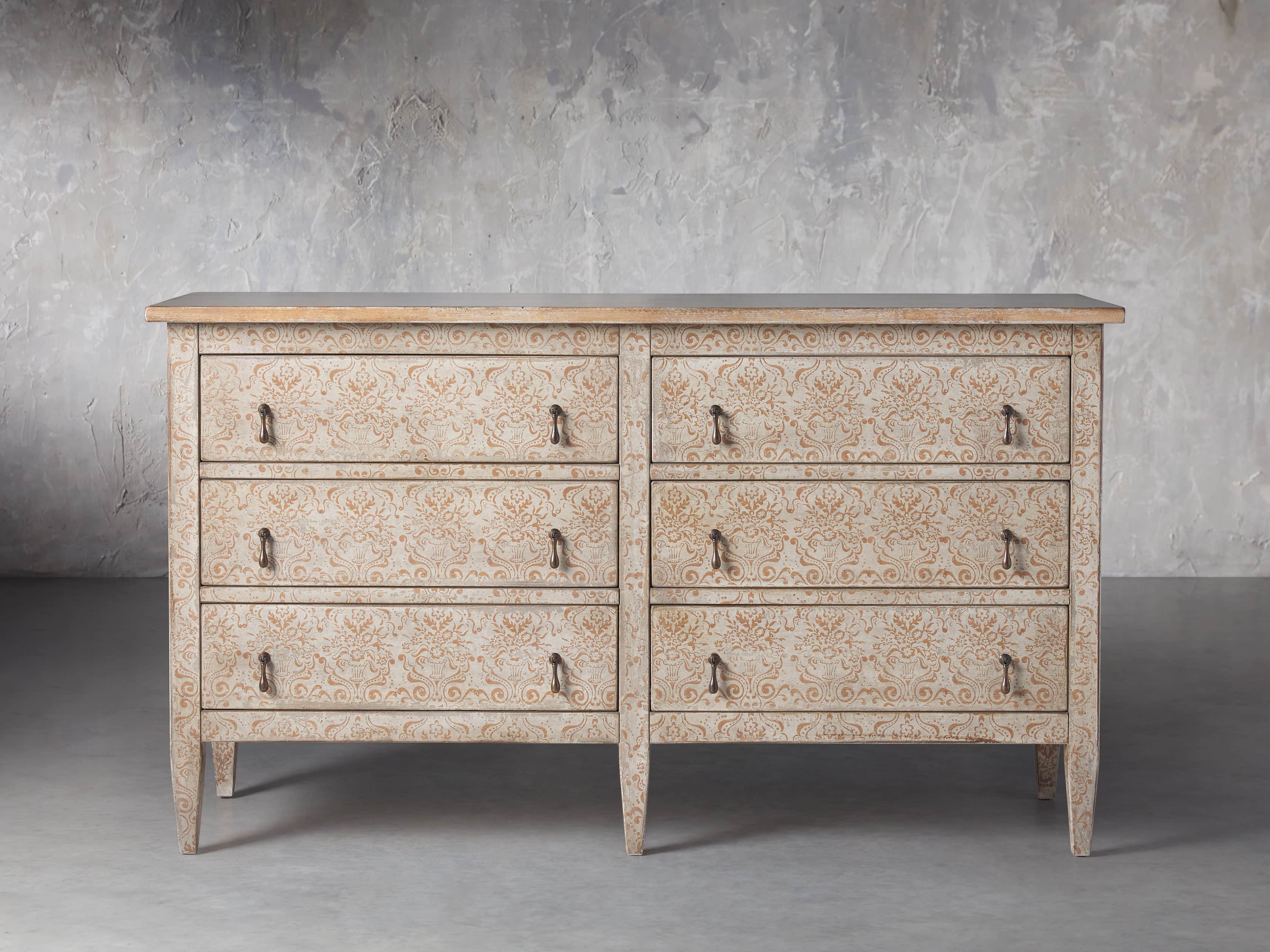 Amalfi 63" Six Chest Drawer in Ivory with Terracotta, slide 1 of 5