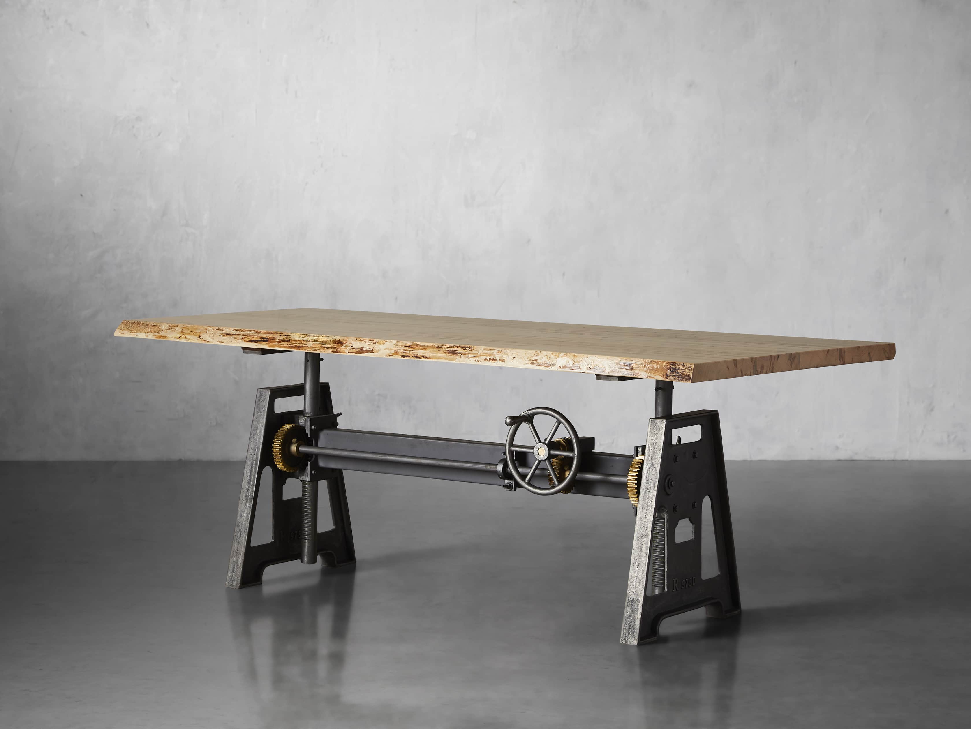 Industrial Crank Desk with Ambrosia Maple Live Edge Wood Top and Large Black and Copper Base, slide 3 of 9