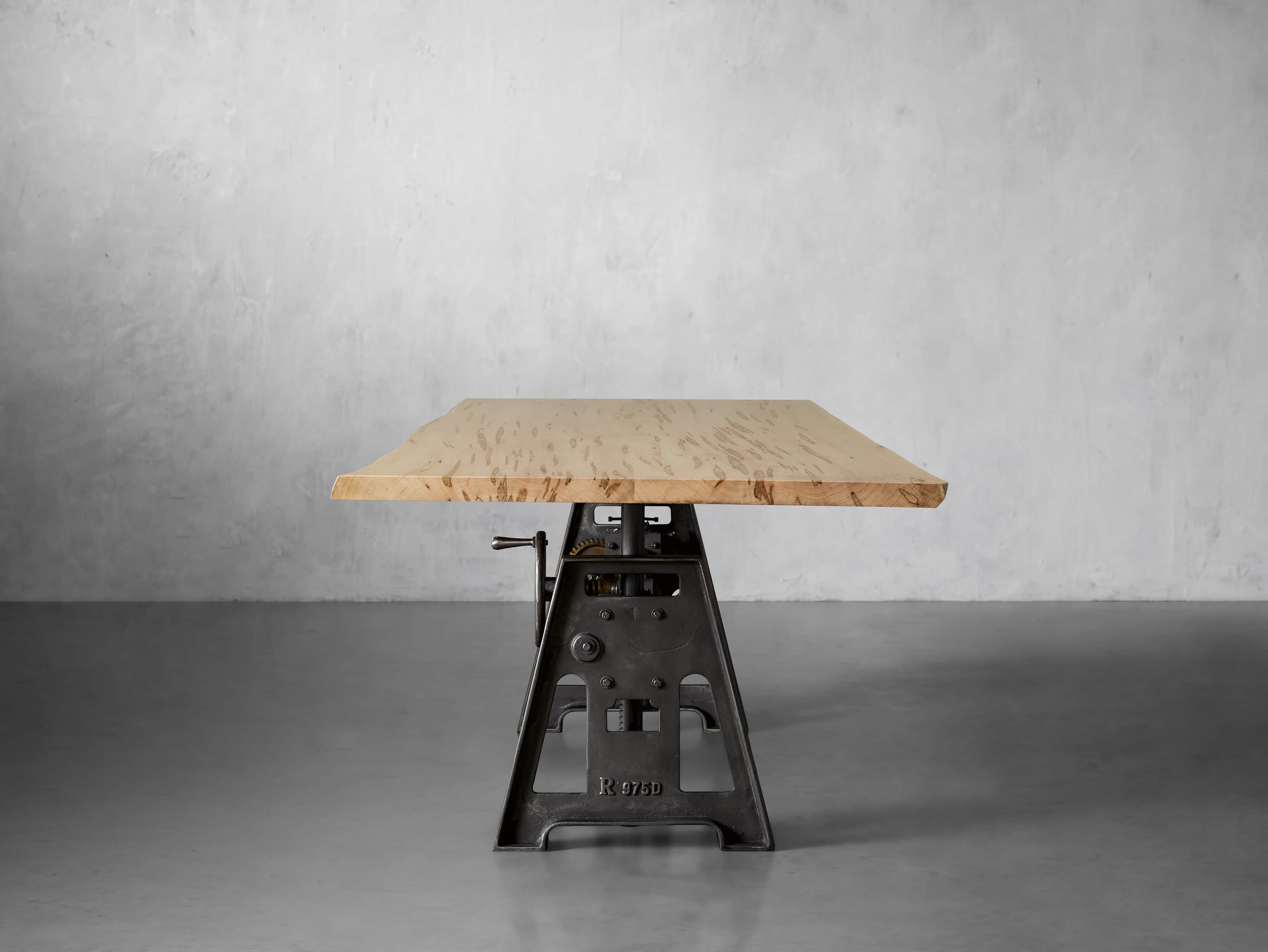 Industrial Crank Desk with Ambrosia Maple Live Edge Wood Top and Large Black and Copper Base, slide 4 of 9