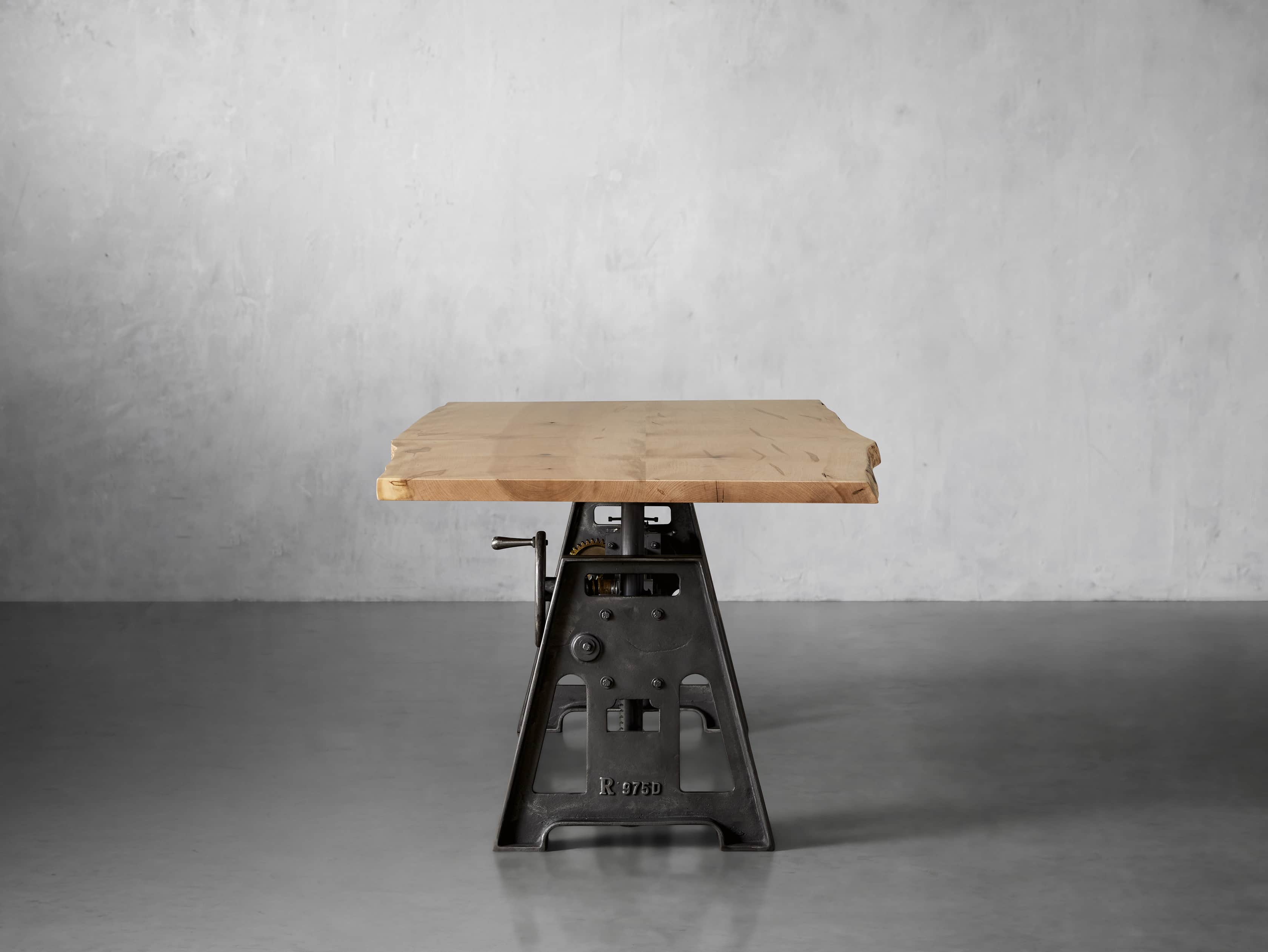 Industrial Crank Desk with Ambrosia Maple Live Edge Wood Top and Large Black and Copper Base, slide 3 of 10