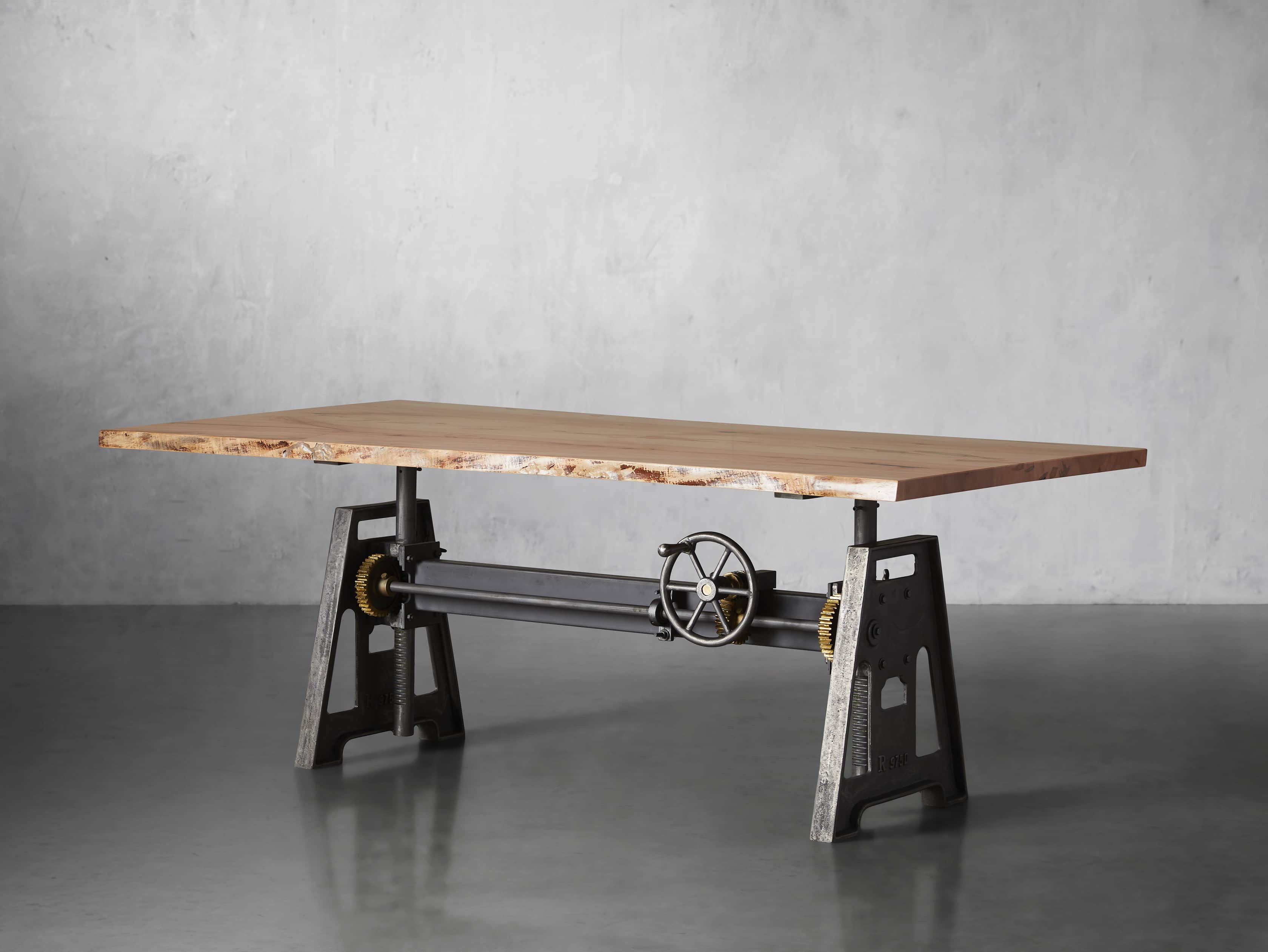 Industrial Crank Desk with Ambrosia Maple Live Edge Wood Top and Large Black and Copper Base, slide 3 of 11