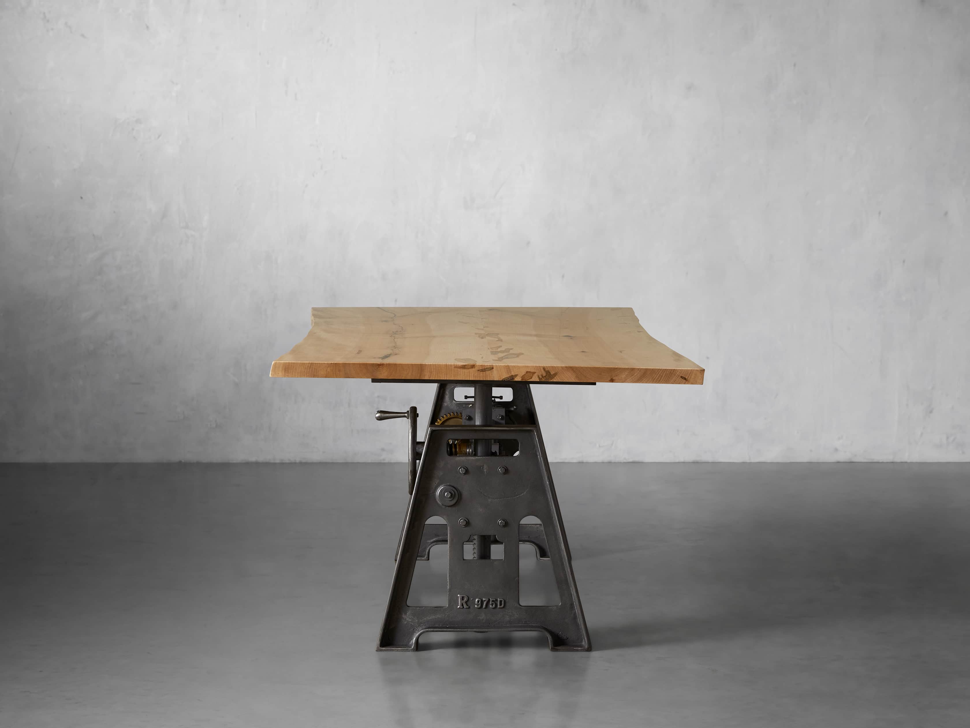 Industrial Crank Desk with Ambrosia Maple Live Edge Wood Top and Large Black and Copper Base, slide 4 of 11