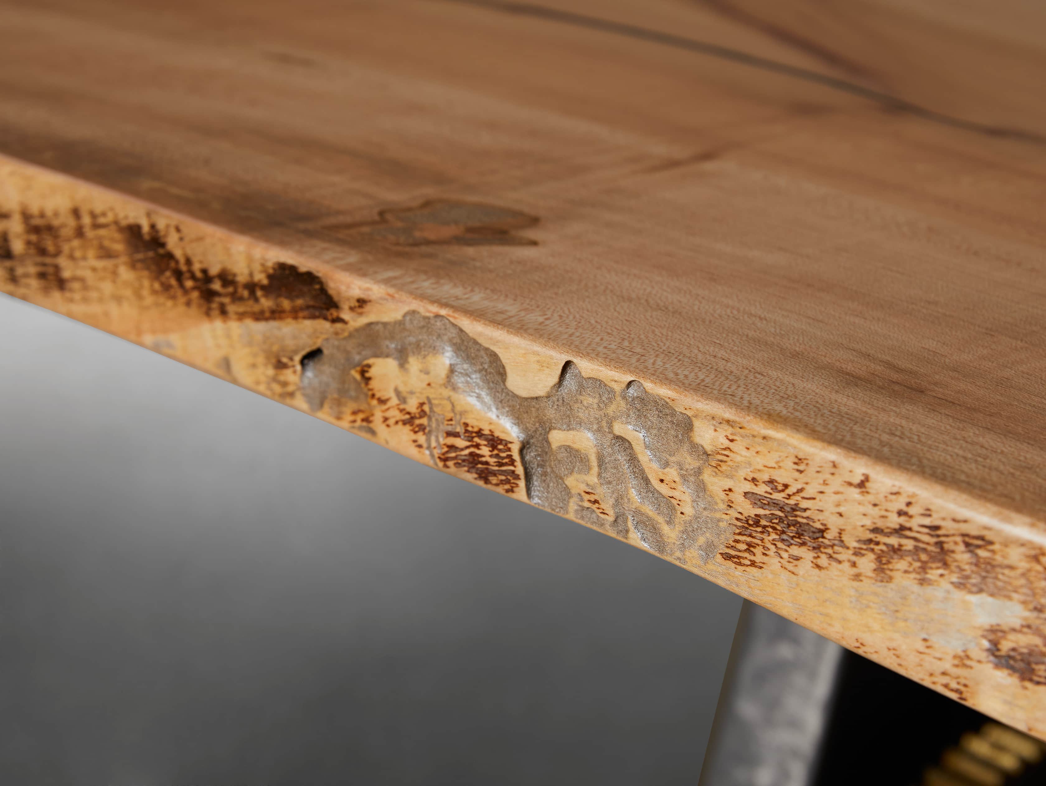Industrial Crank Desk with Ambrosia Maple Live Edge Wood Top and Large Black and Copper Base, slide 6 of 11