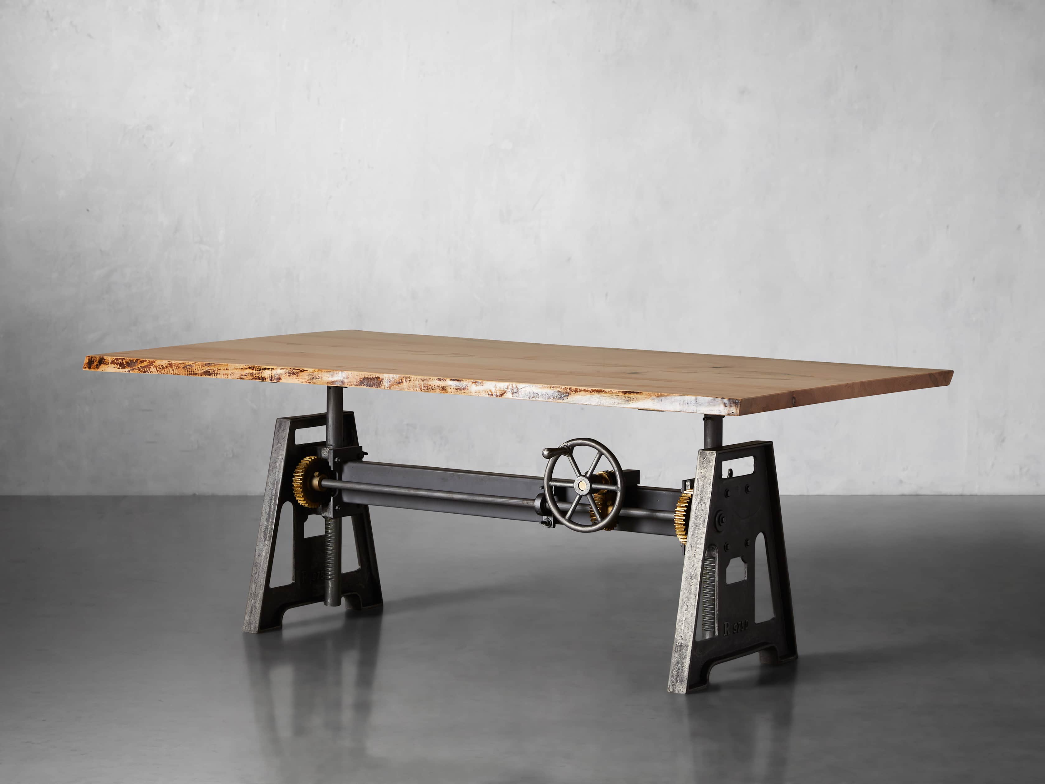 Industrial Crank Desk with Ambrosia Maple Live Edge Wood Top and Large Black and Copper Base, slide 3 of 10