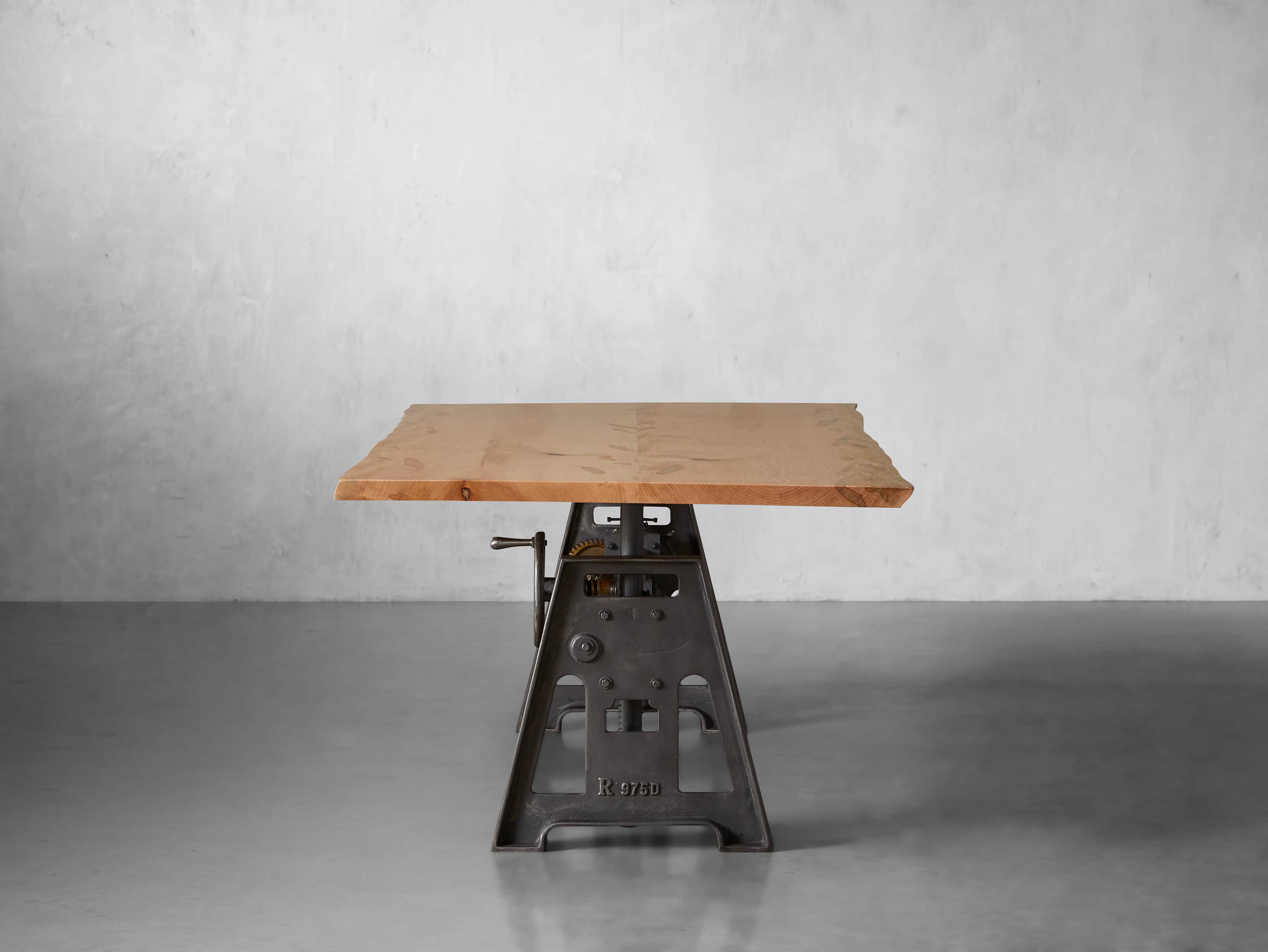 Industrial Crank Desk with Ambrosia Maple Live Edge Wood Top and Large Black and Copper Base, slide 4 of 10