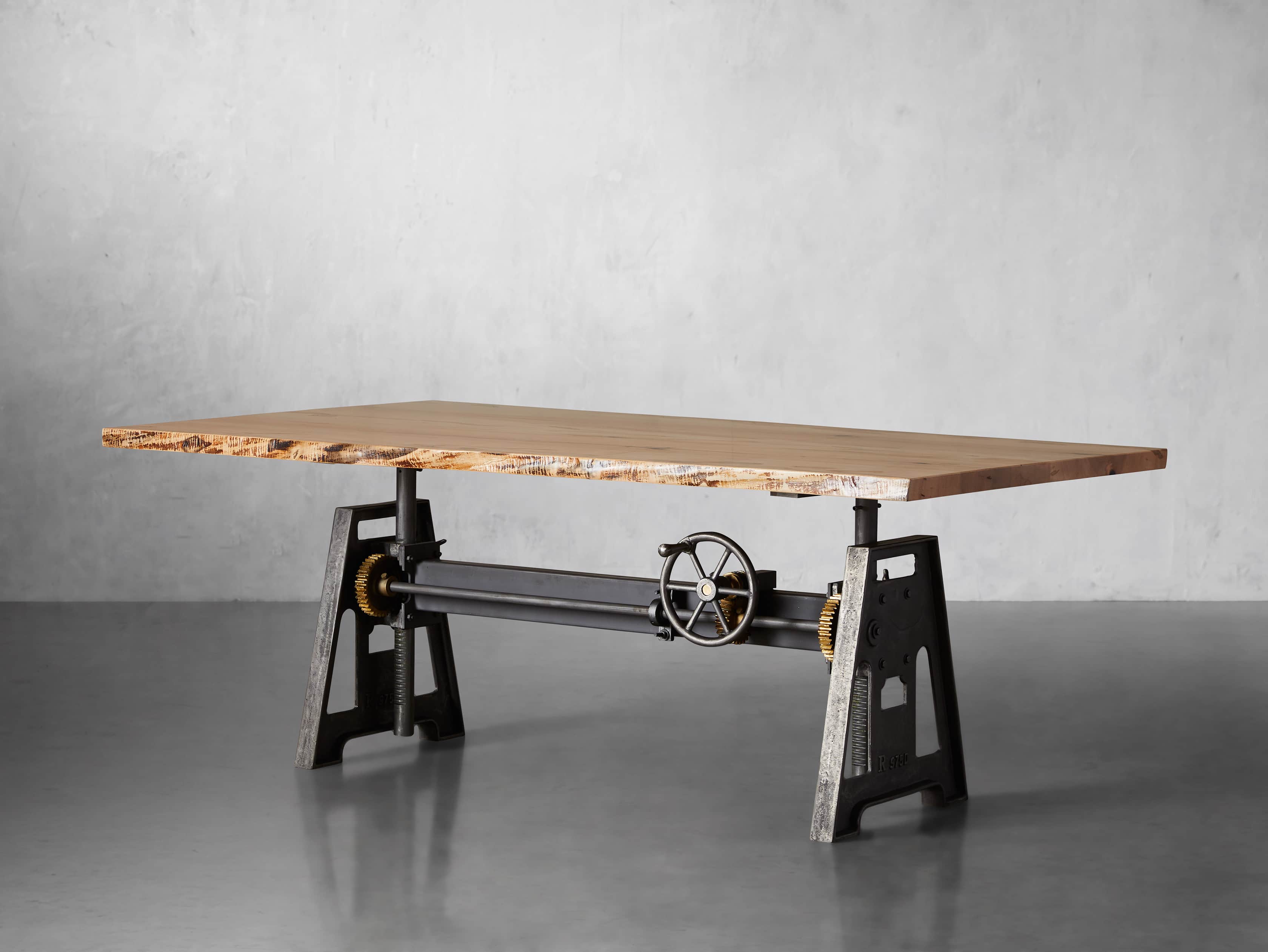 Industrial Crank Desk with Ambrosia Maple Live Edge Wood Top and Large Black and Copper Base, slide 3 of 10