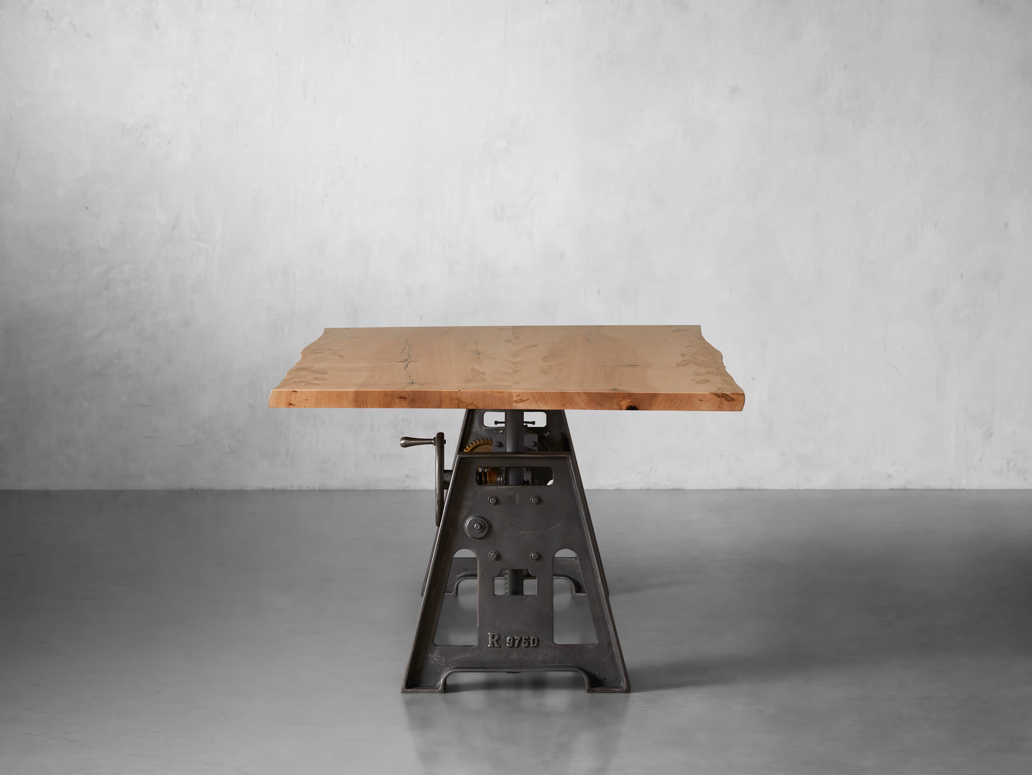 Industrial Crank Desk with Ambrosia Maple Live Edge Wood Top and Large Black and Copper Base, slide 4 of 10