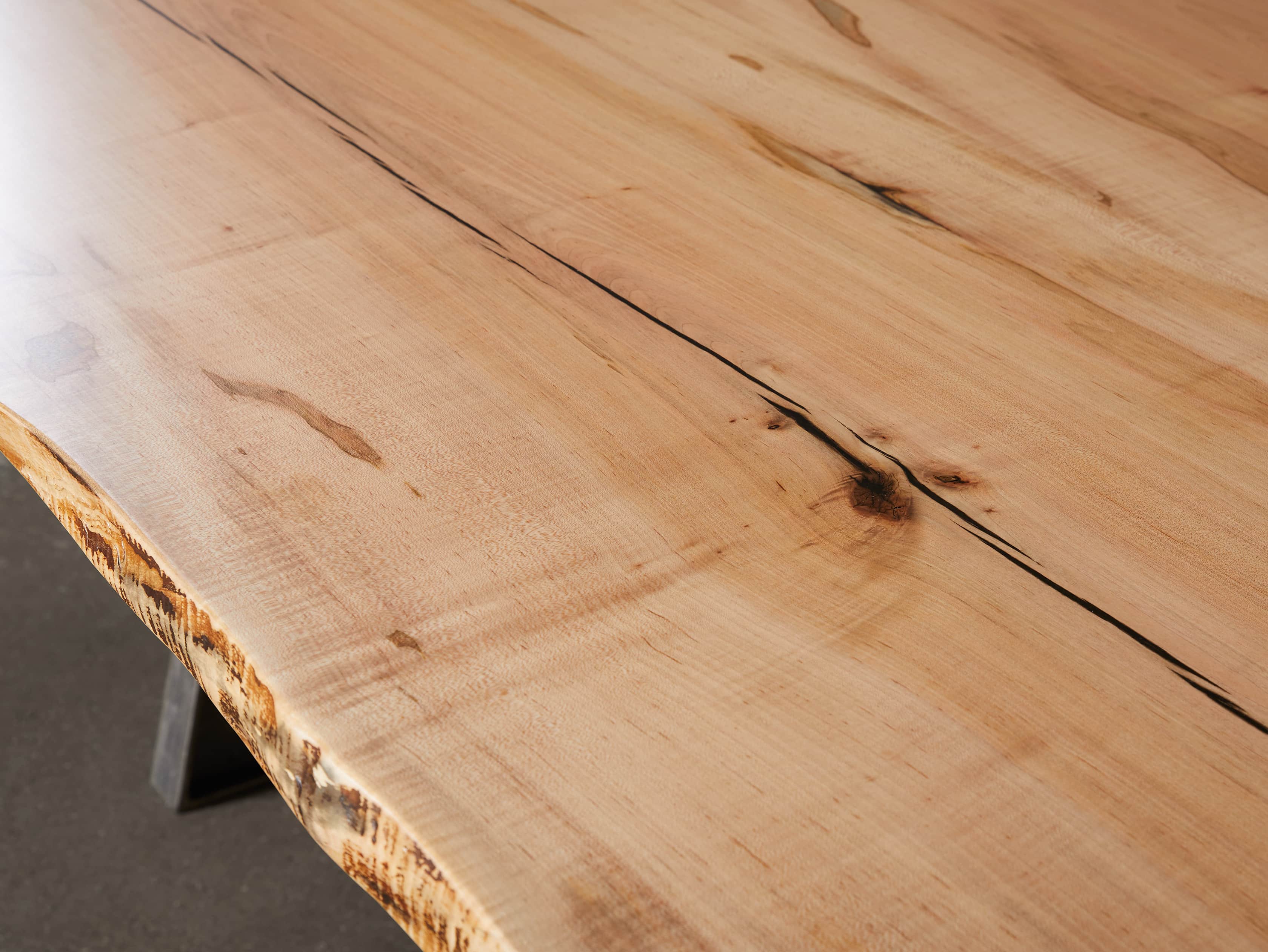 Industrial Crank Desk with Ambrosia Maple Live Edge Wood Top and Large Black and Copper Base, slide 6 of 10