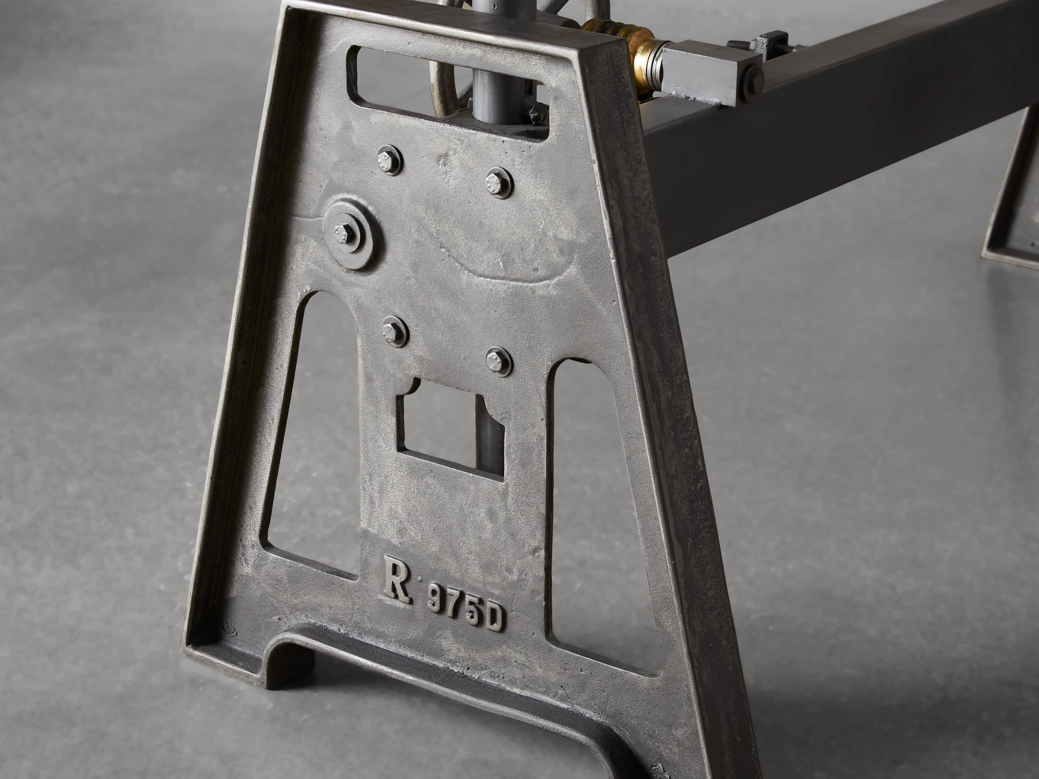 Industrial Crank Desk with Curly Ash Live Edge Wood Top and Small Iron Base, slide 8 of 12
