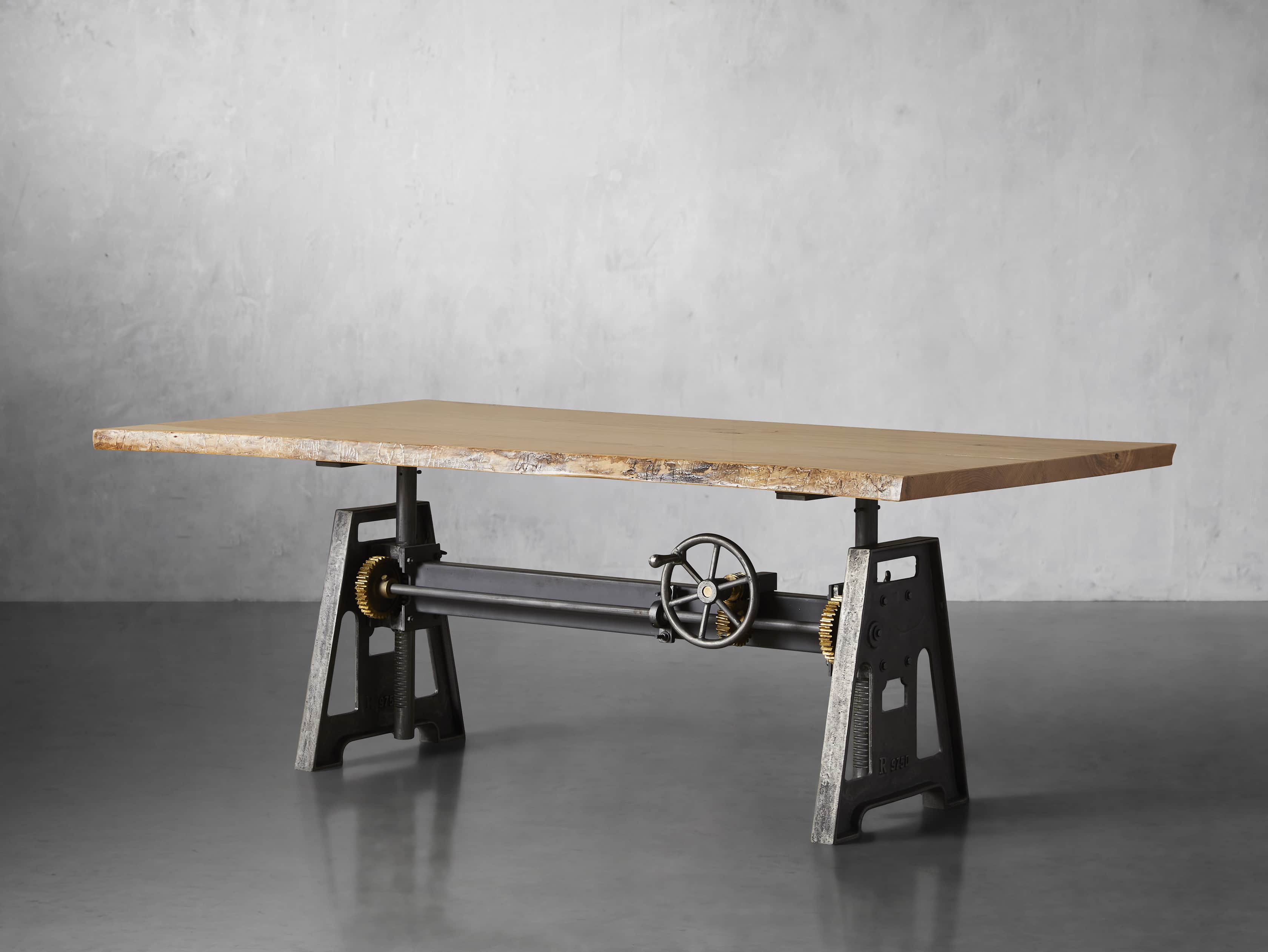 Industrial Crank Desk with Curly Ash Live Edge Wood Top and Small Iron Base, slide 3 of 12