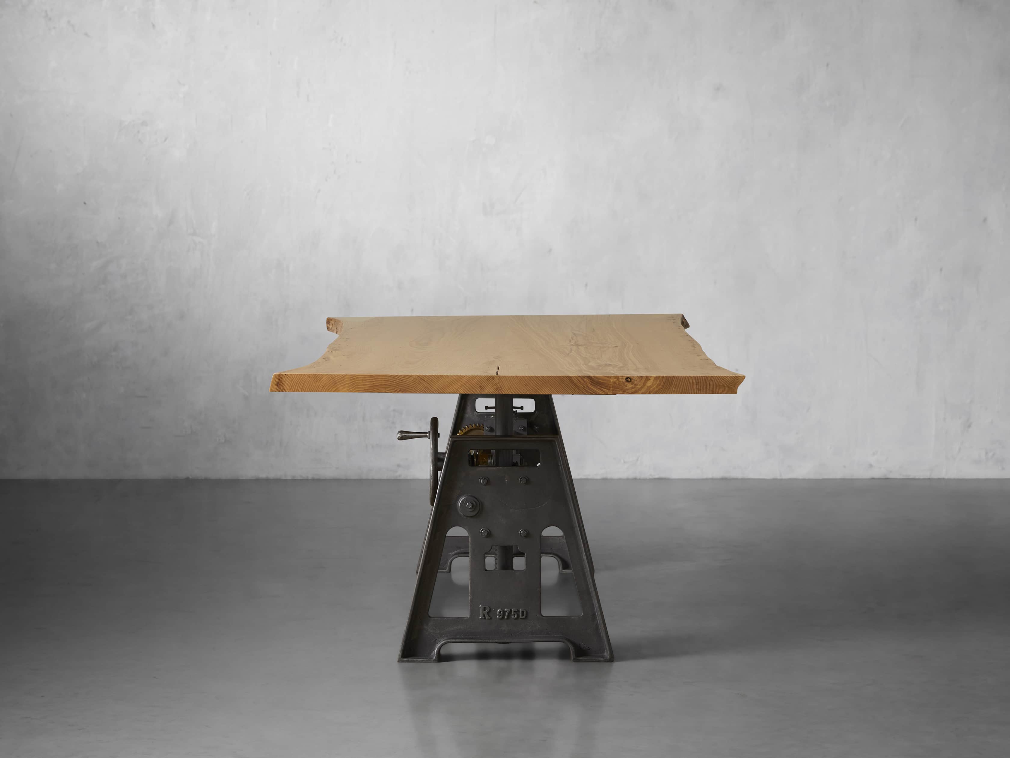Industrial Crank Desk with Curly Ash Live Edge Wood Top and Small Iron Base, slide 4 of 12