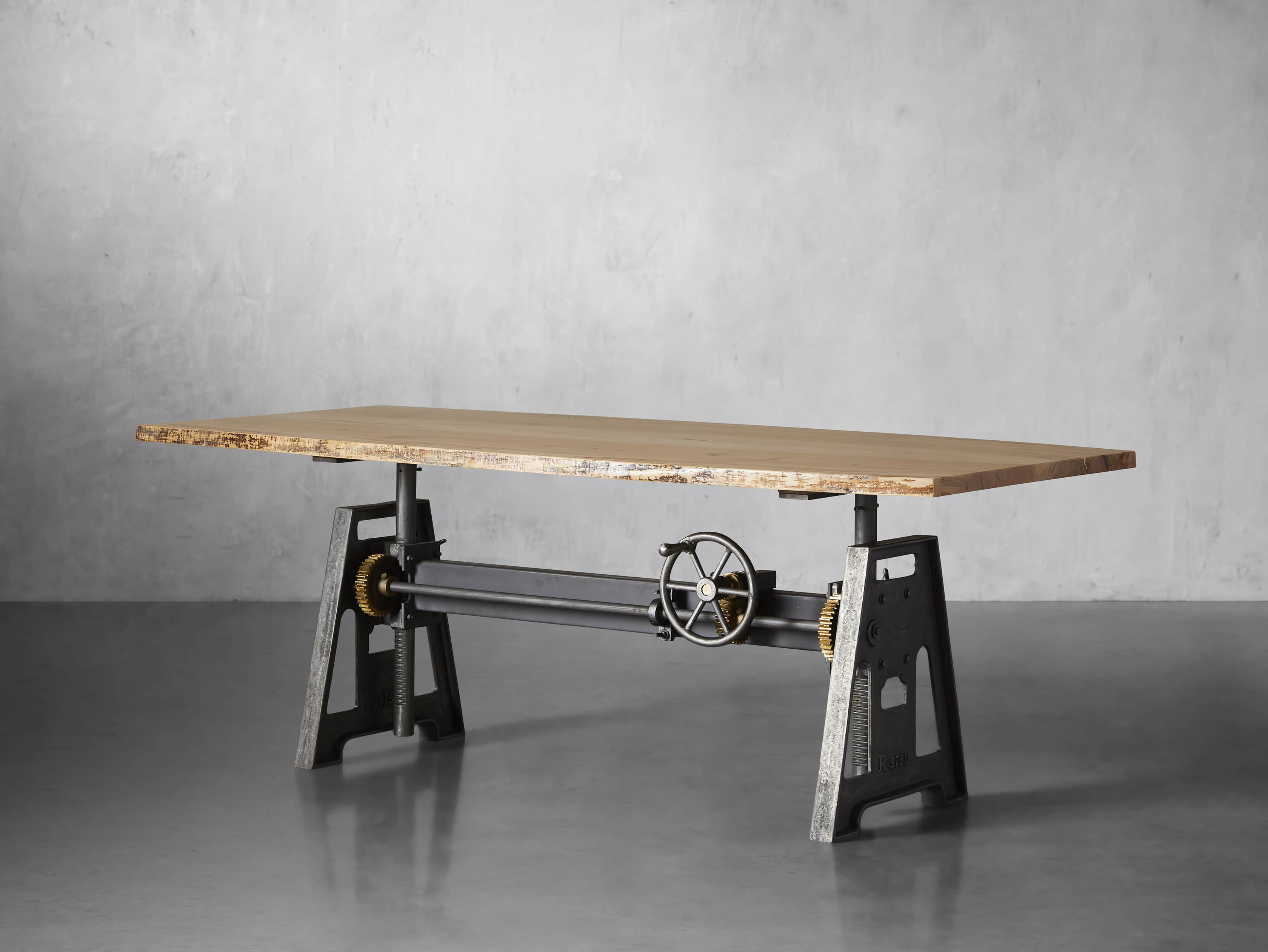 Industrial Crank Desk with Curly Maple Live Edge Wood Top and Large Black and Copper Base, slide 3 of 10