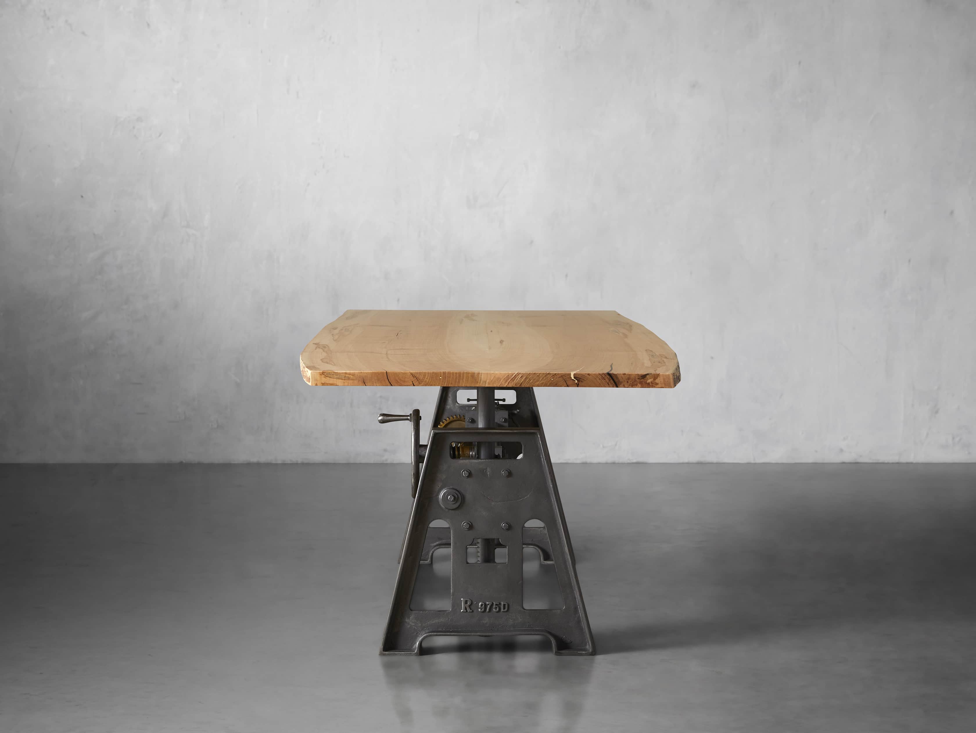 Industrial Crank Desk with Curly Maple Live Edge Wood Top and Large Black and Copper Base, slide 4 of 10