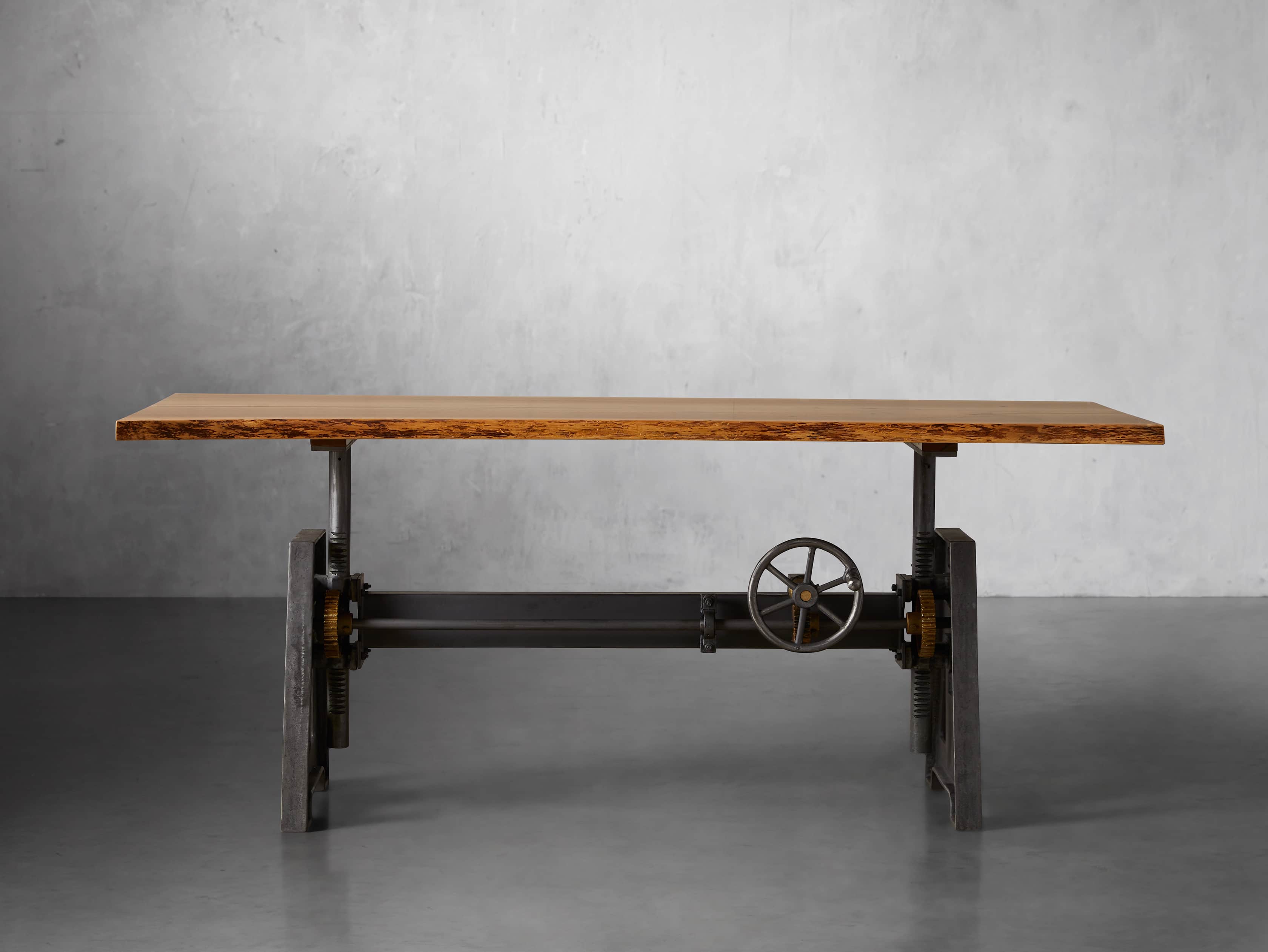 Industrial Crank Desk with Walnut Live Edge Wood Top and Small Iron Base, slide 2 of 11