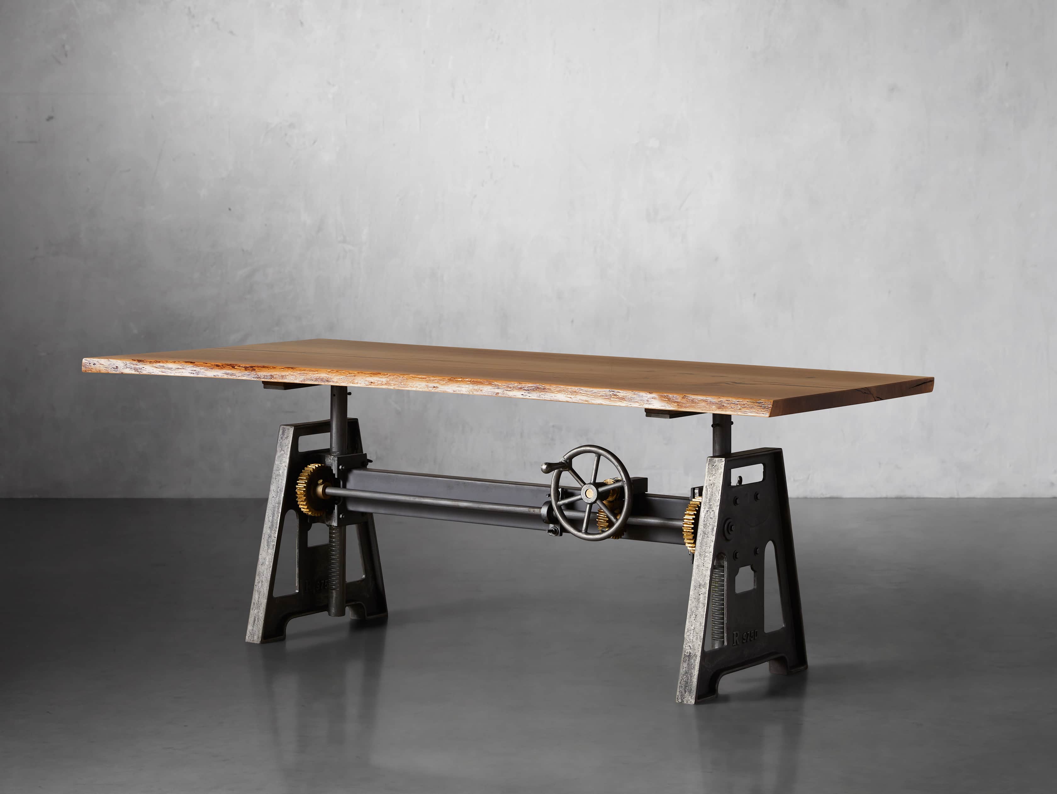 Industrial Crank Desk with Walnut Live Edge Wood Top and Small Iron Base, slide 3 of 11