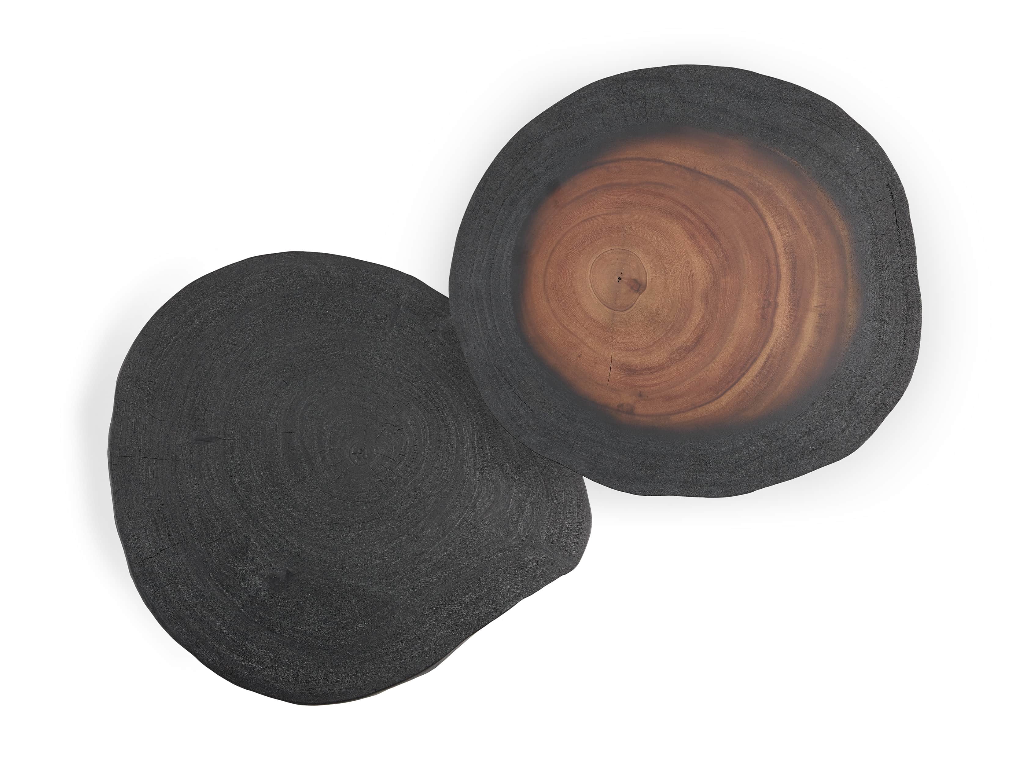Mangata Full Shou Sugi Ban Suar and Half Shou Sugi Ban Suar Table Duo with 14" and 16" Bases, slide 2 of 2