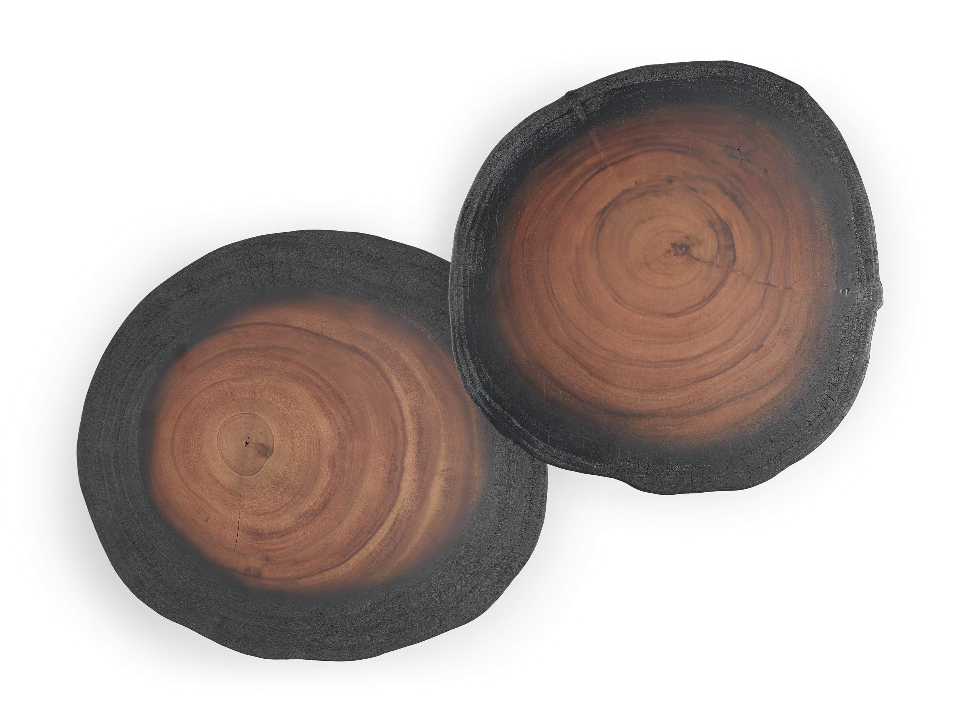 Mangata Half Shou Sugi Ban Suar Table Duo with 16" and 18" Bases