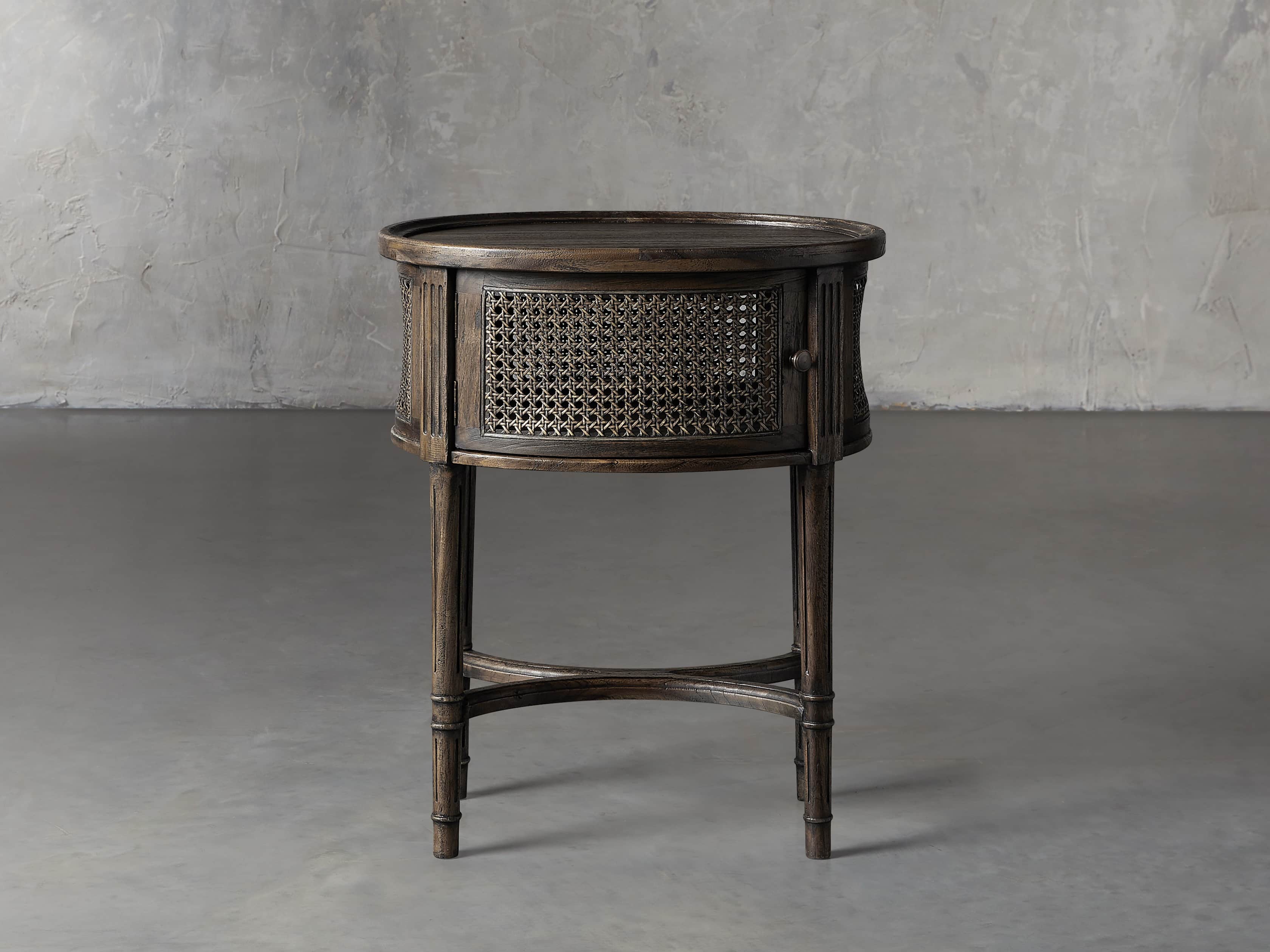 Merle Caned End Table in Brown, slide 1 of 11