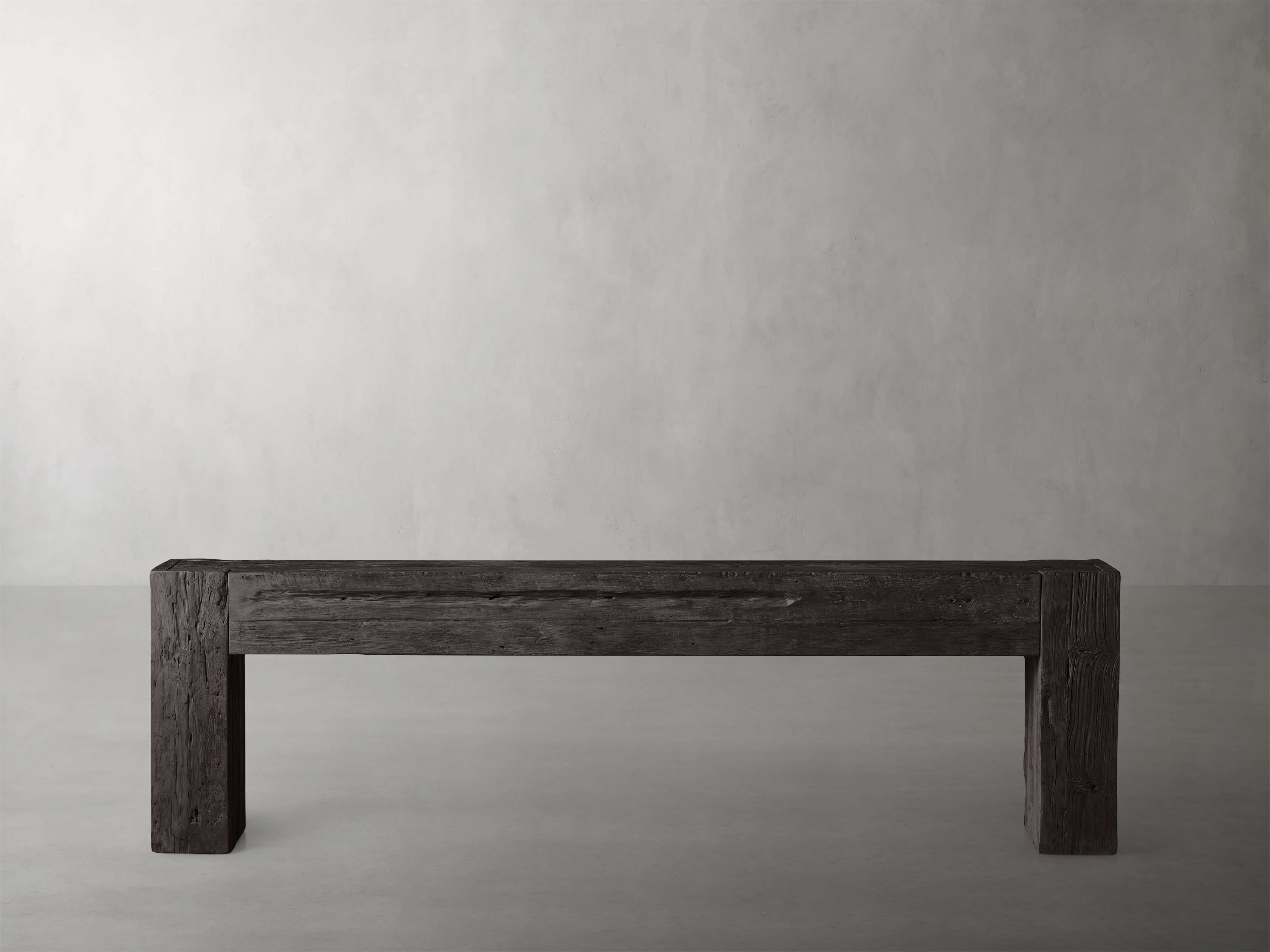 A rustic Ubud console table made of reclaimed teak wood with a gray finish, showcasing a rectangular design and sturdy craftsmanship.