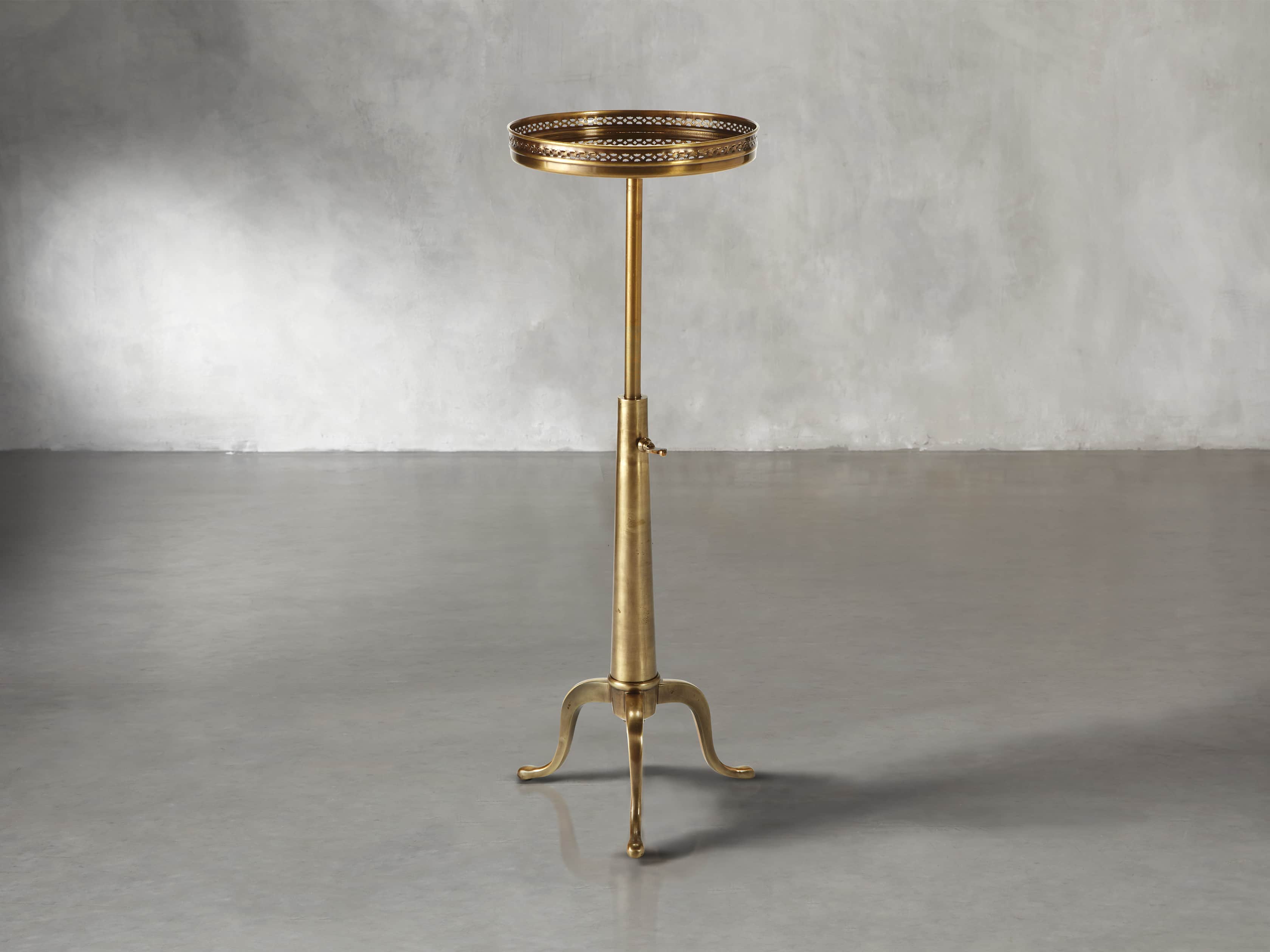 Naomi 12" Round Adjustable End Table In Brass