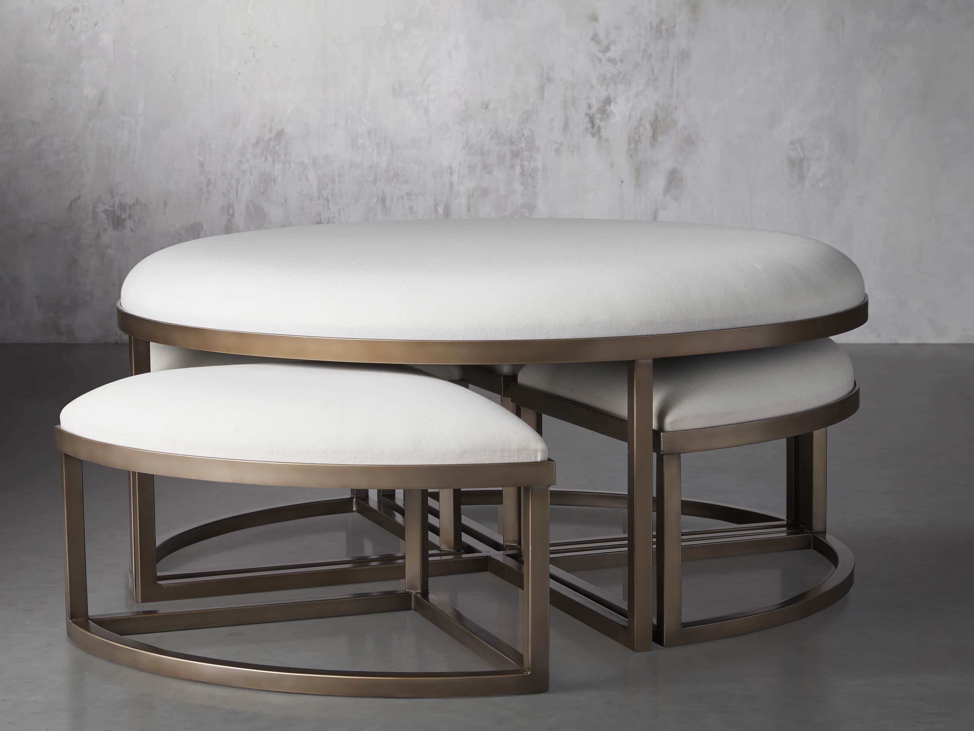 Palmer Upholstered 42" Round Nesting Coffee Table in Antique Brass, slide 3 of 6