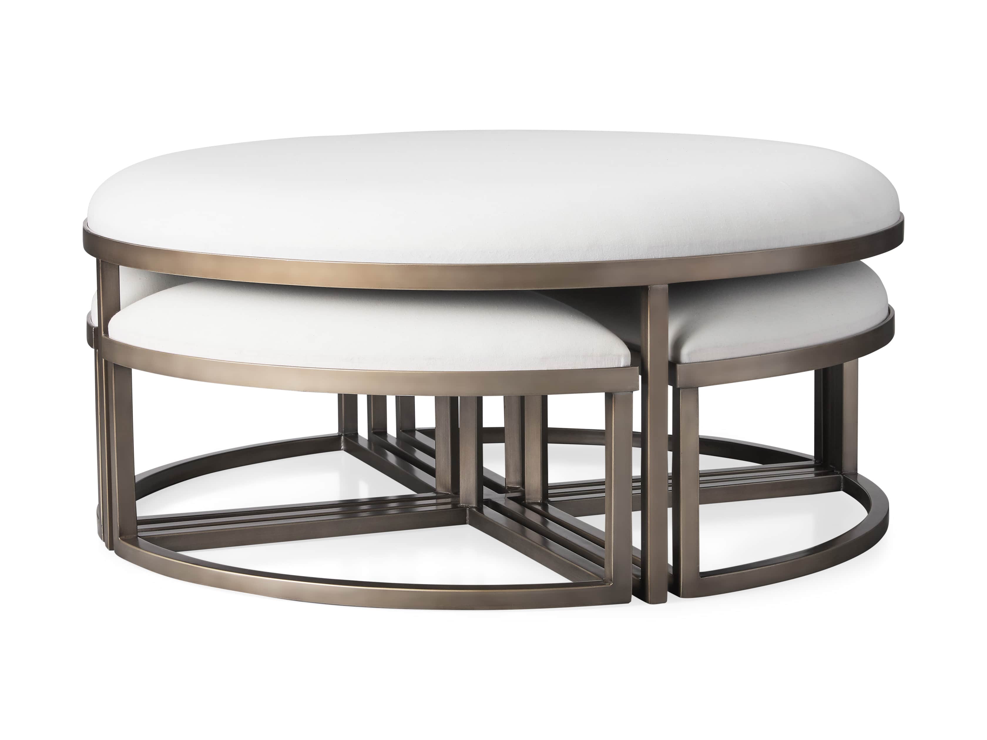 Palmer Upholstered 42" Round Nesting Coffee Table in Antique Brass, slide 6 of 6