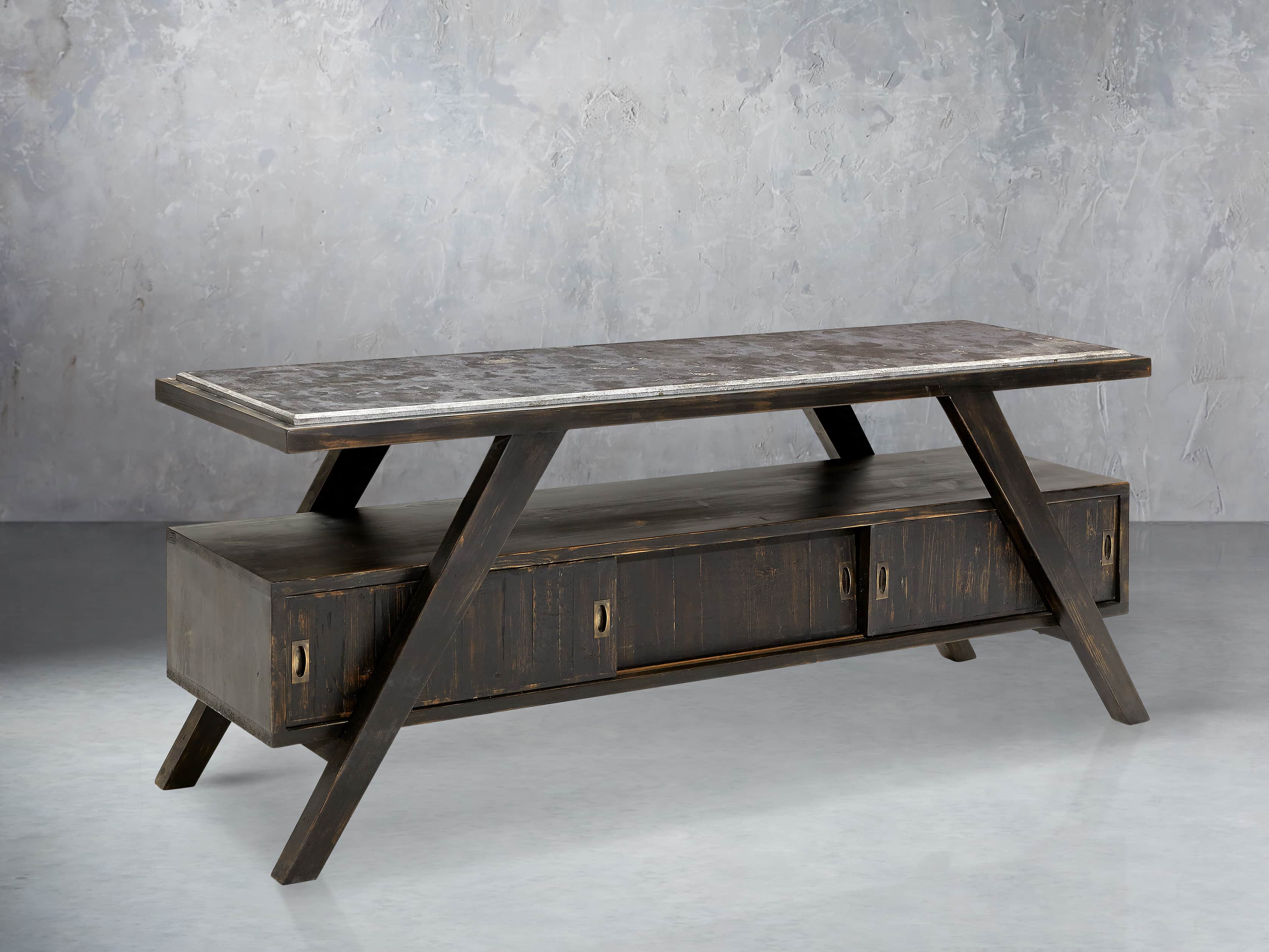 A-Frame 70" TV Console in Barnwood Black