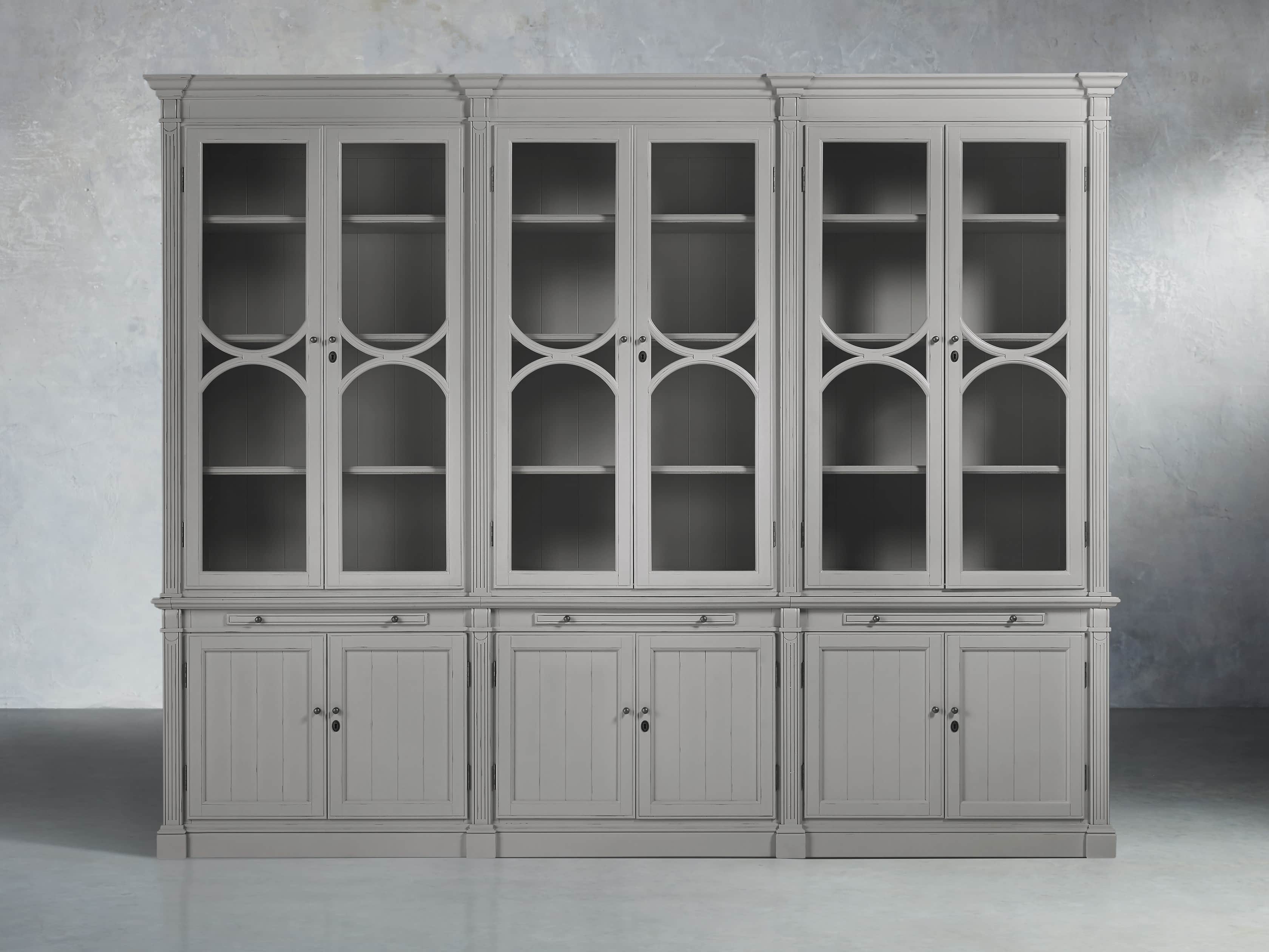 Athens Modular Triple Display Cabinet in Stratus, slide 1 of 4