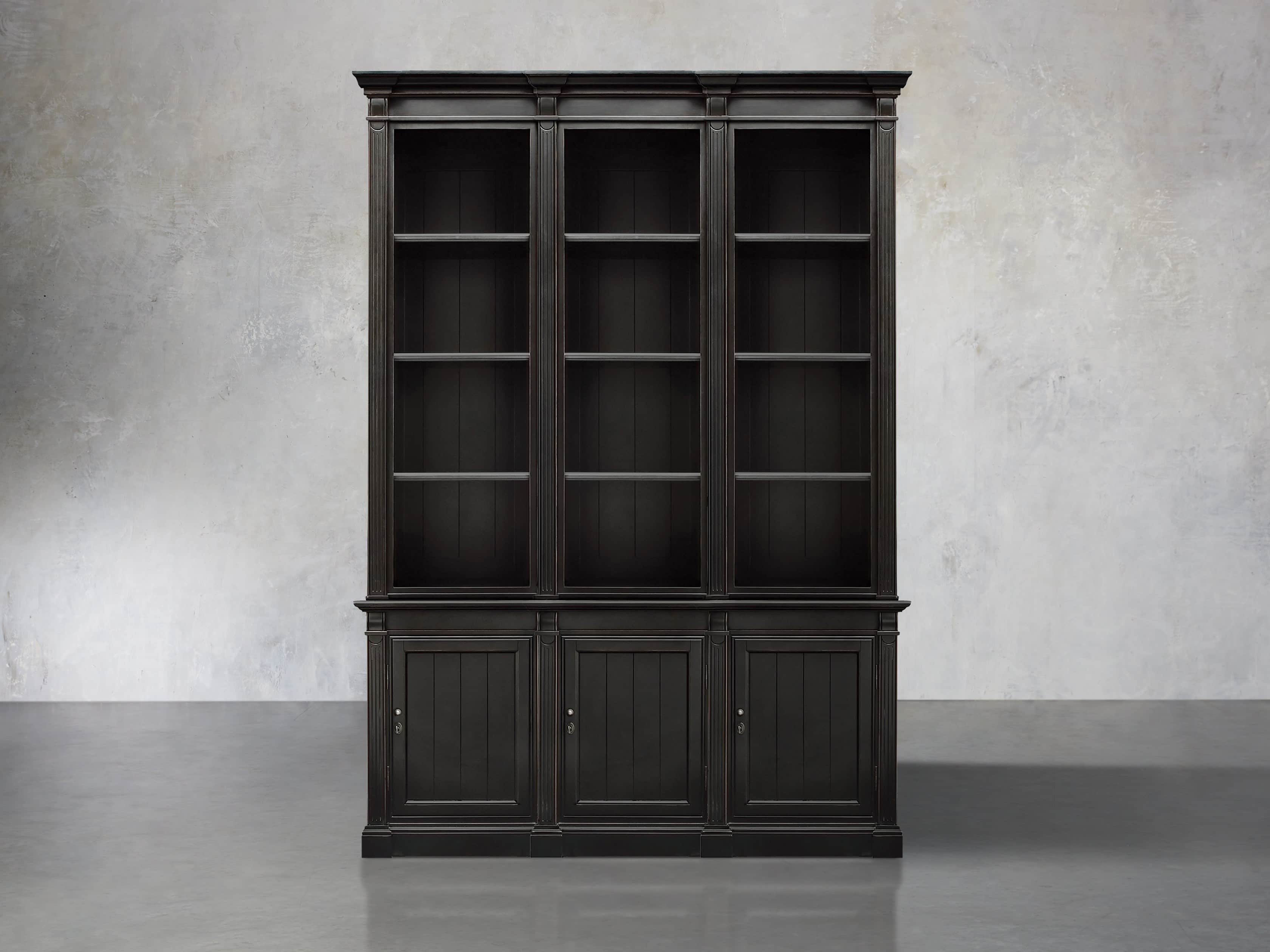 Athens Modular Triple Narrow Bookcase in Tuxedo Black
