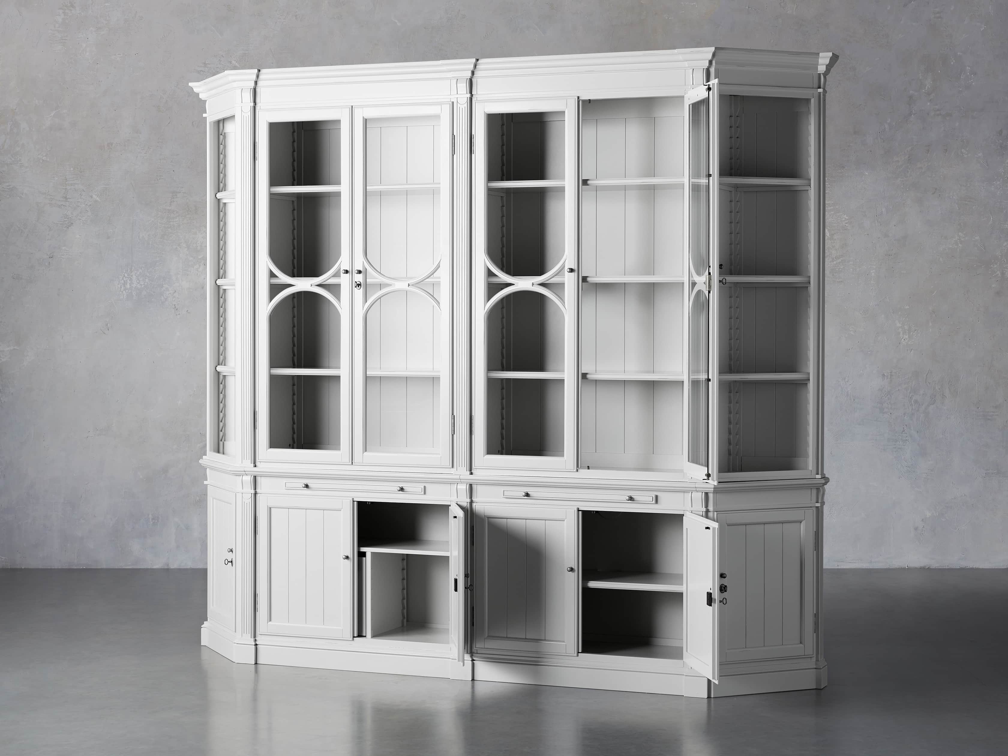 Athens Modular Double Display Cabinet with Angled Bookcases in Nimbus, slide 3 of 10