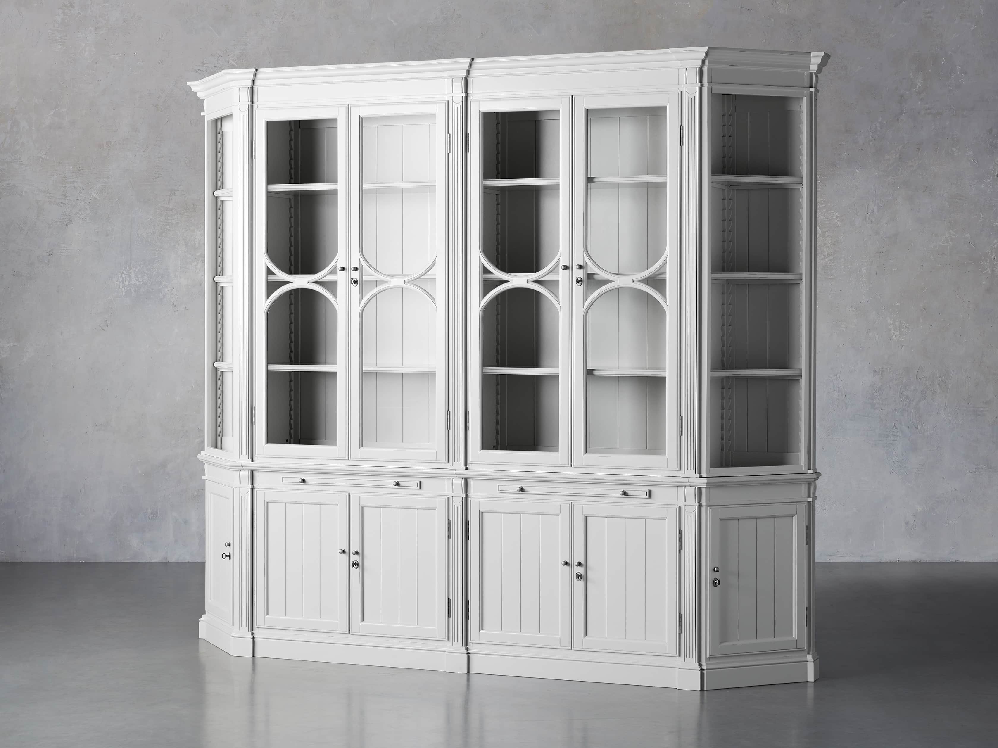 Athens Modular Double Display Cabinet with Angled Bookcases in Nimbus, slide 2 of 10