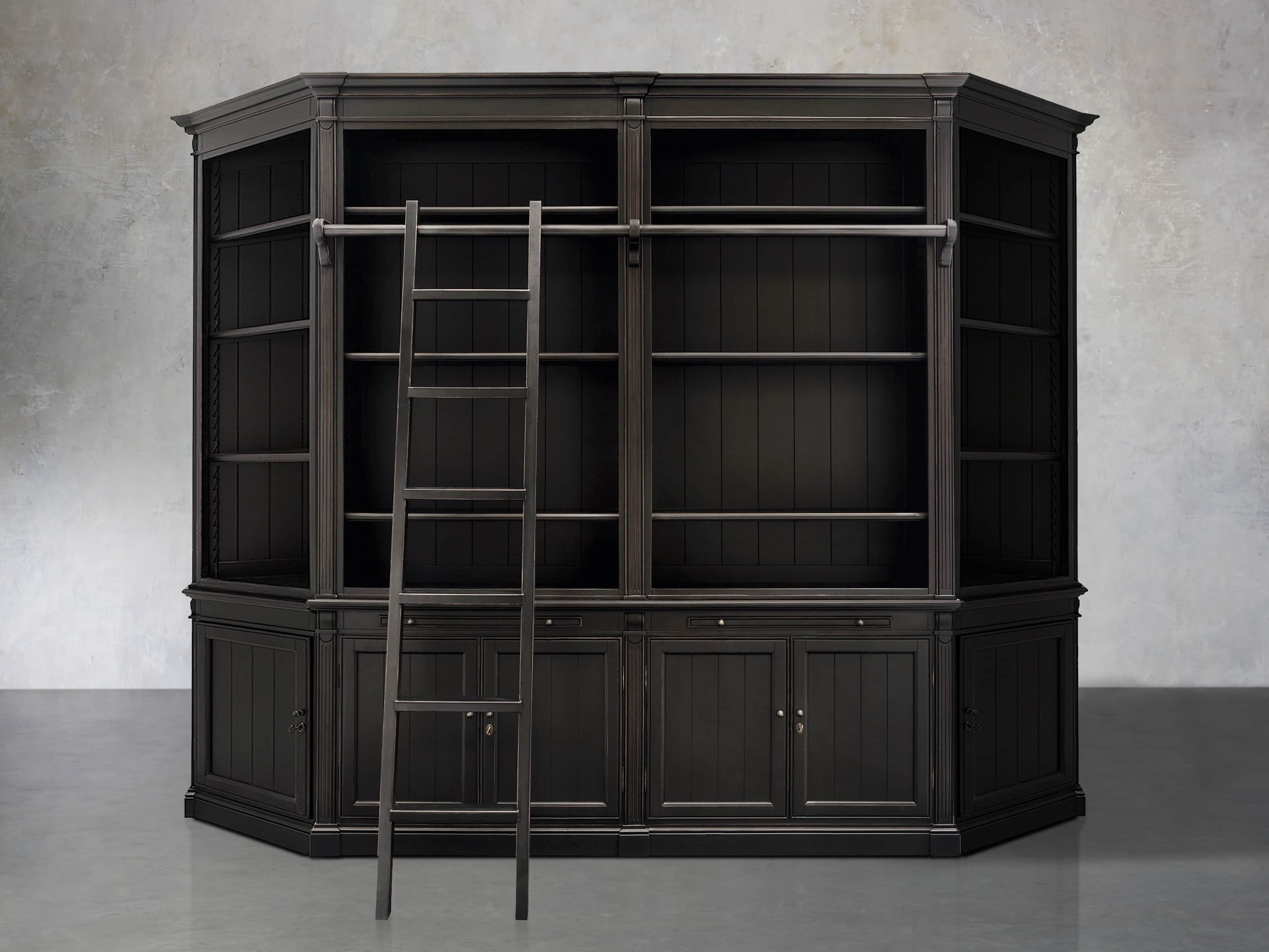 Athens Modular Library with Angled Bookcases in Tuxedo Black