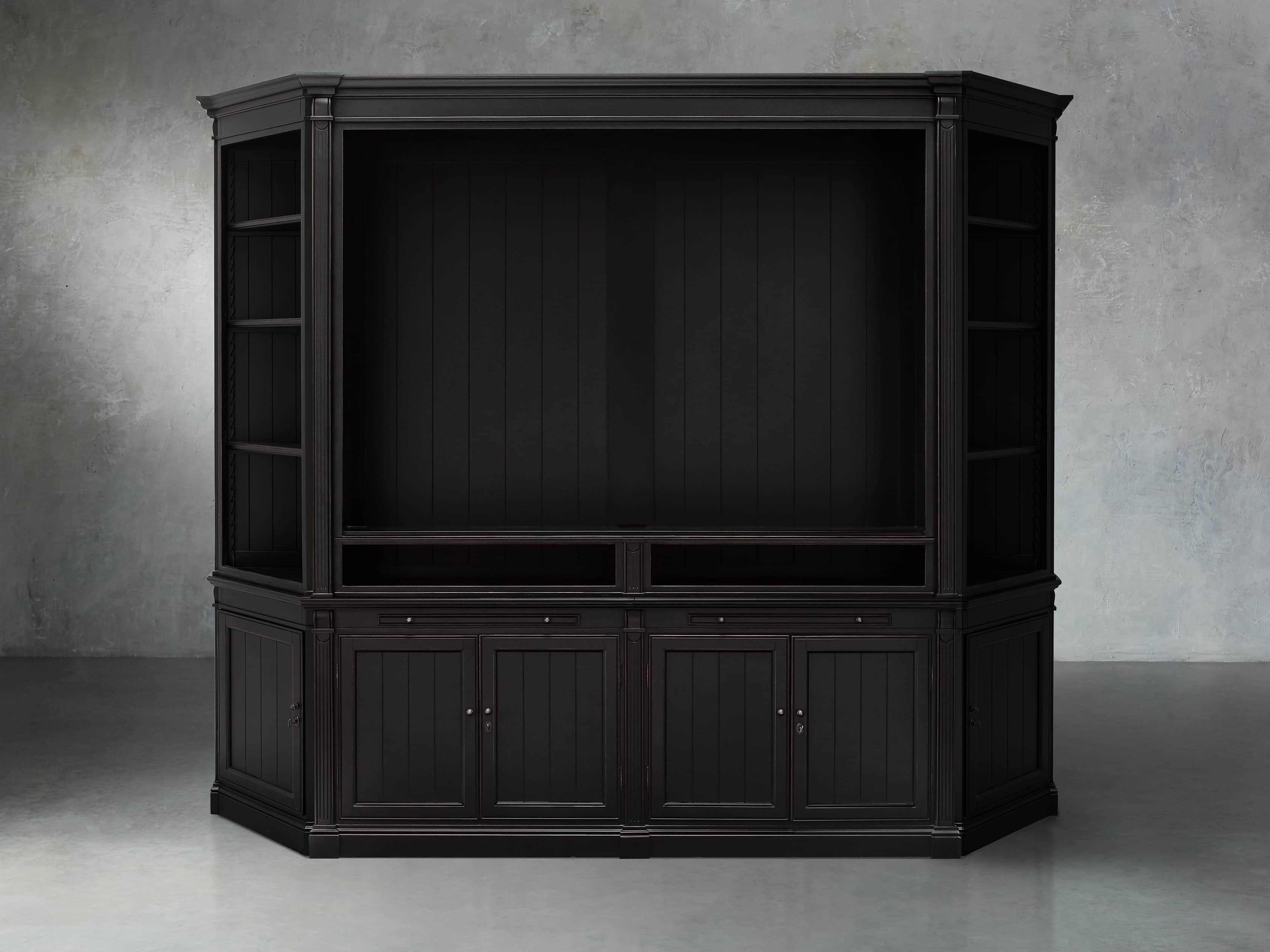 Athens Modular Media Cabinet with Angled Bookcases in Black