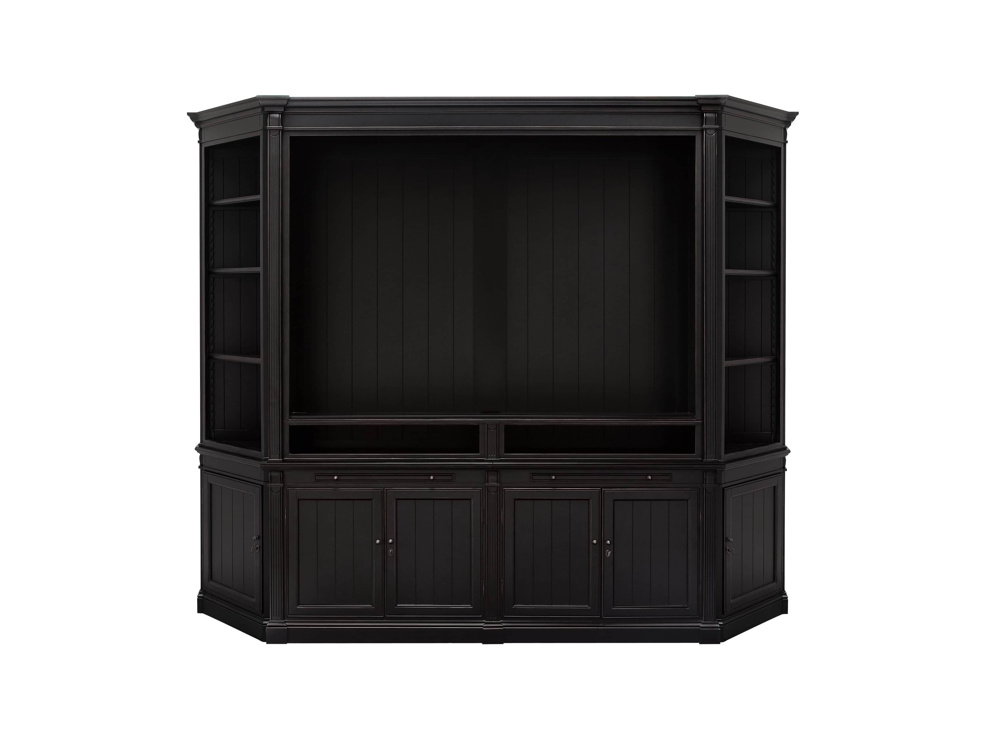 Athens Modular Media Cabinet with Angled Bookcases in Black
