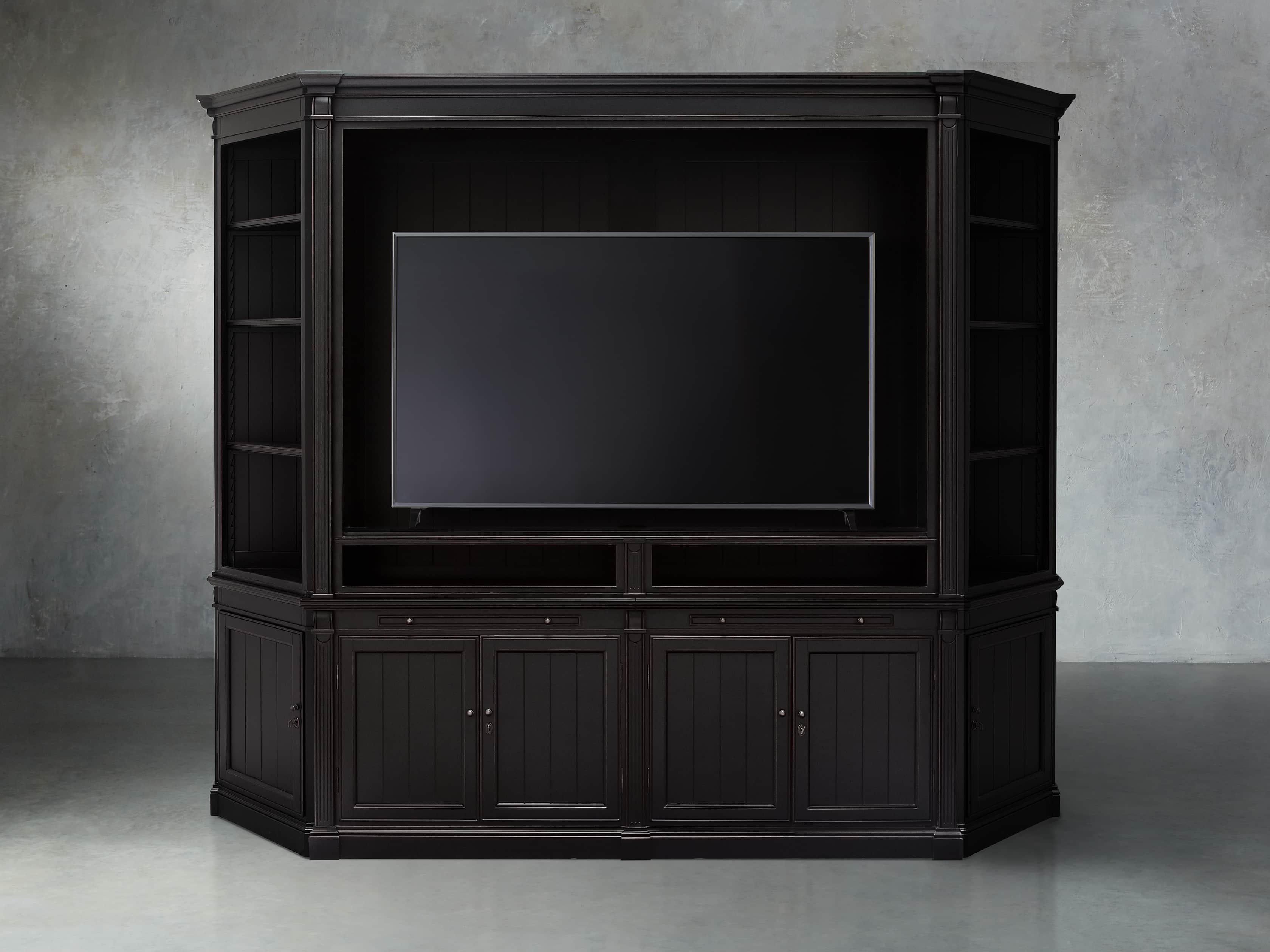 Athens Modular Media Cabinet with Angled Bookcases in Black